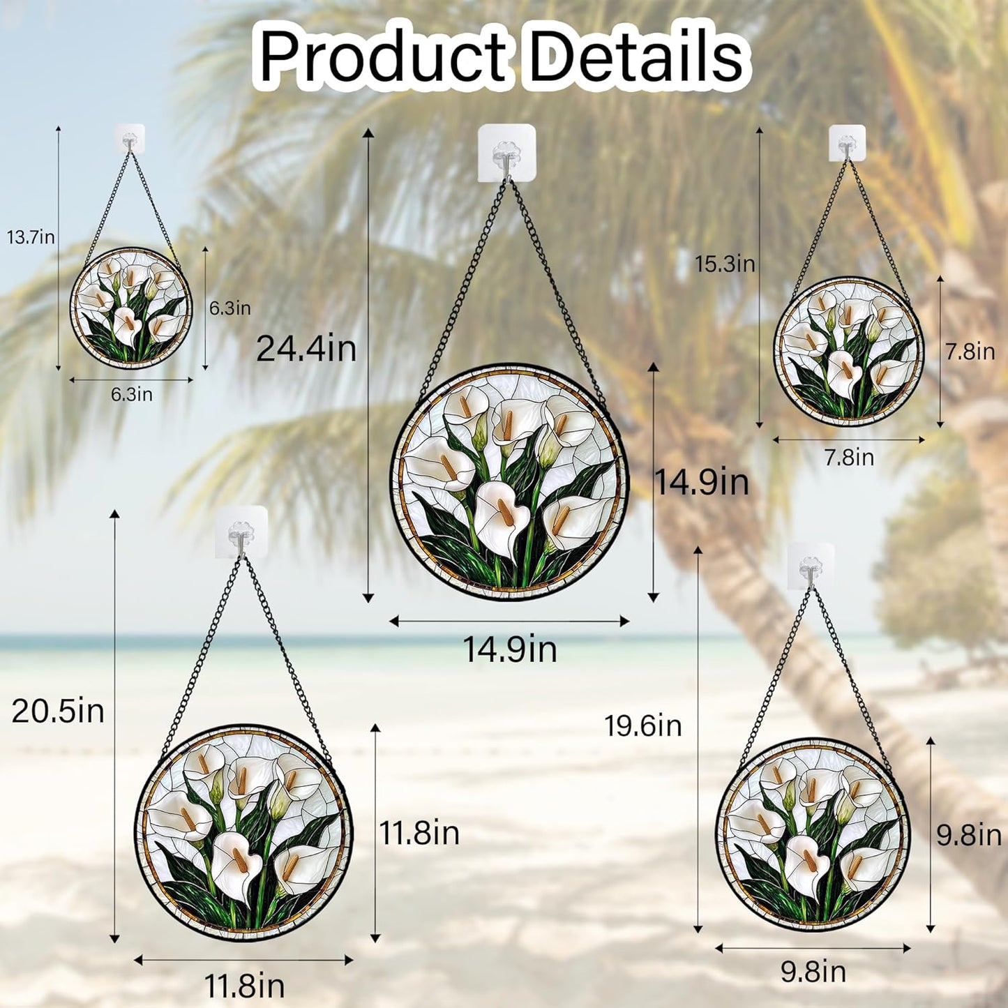 Stained Glass Window Hanging, White Calla Lily Flowers Sun Catchers Glass Panel Plant Suncatcher Decor for Birthday for Women, Men, Wife, Aunt, and Mom 14.9x14.9 in