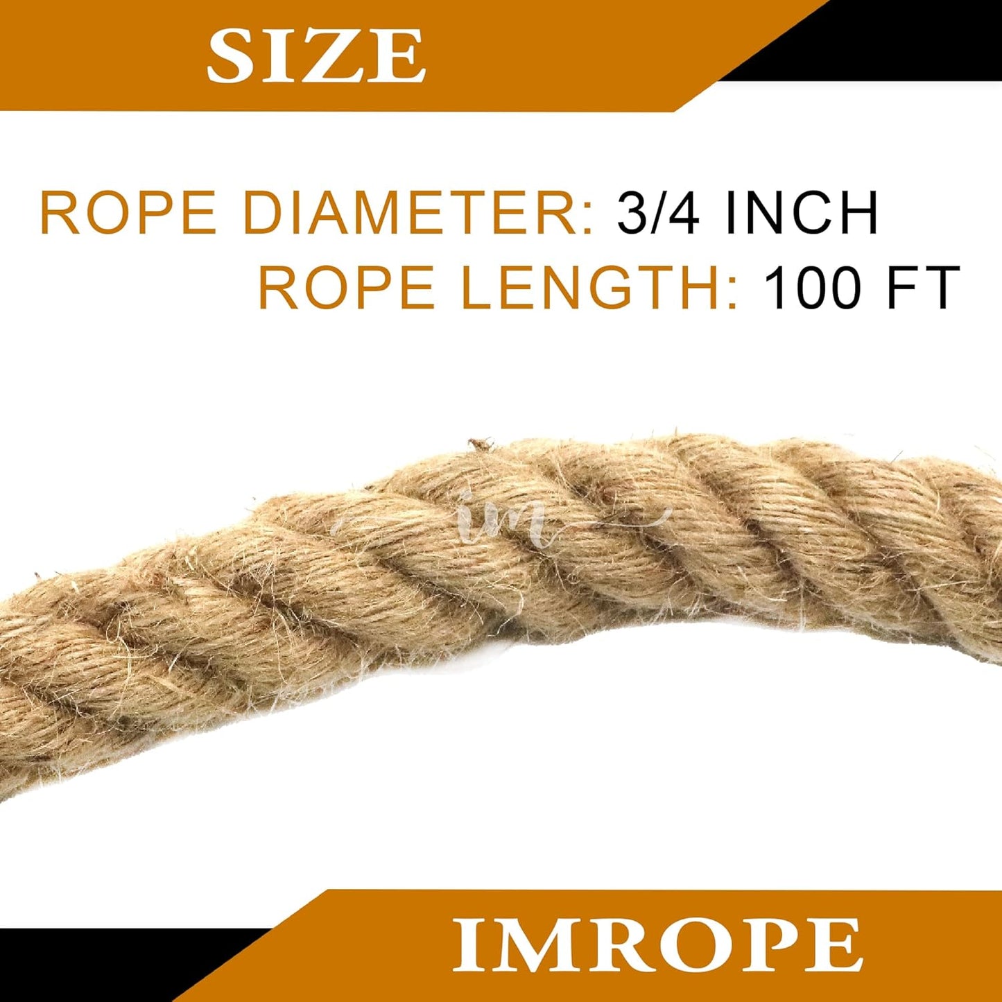 3/4 Inch Jute Rope 100 Ft, IMROPE Natural Rope Twisted 4 Strands for DIY Arts Crafts, Garden, Home Decorating, Hammock