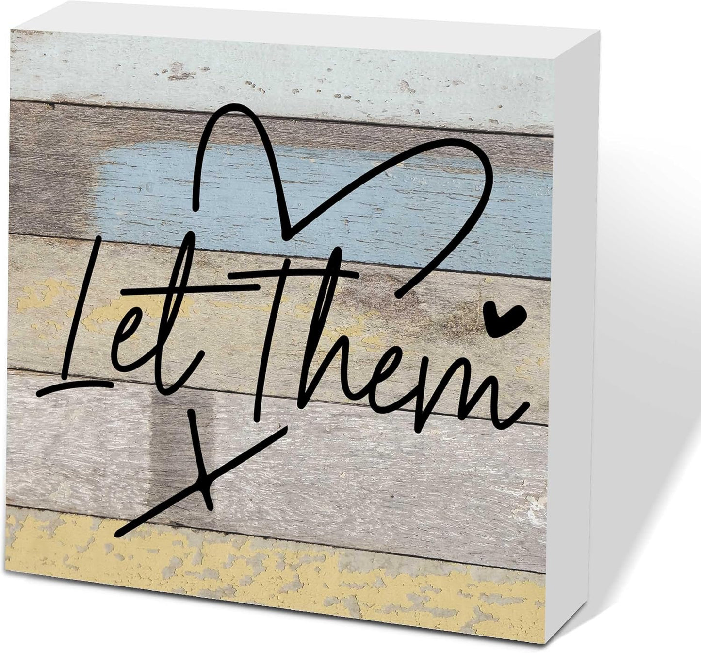 Let Them Wooden Sign, Office Decorations for Work, Let Them Mental Health Rustic Wood Box Signs 5x5 Inch, Desk Shelf Tabletop Decor for Home Cubicle Decor, Office Gifts for Coworkers Women, 14