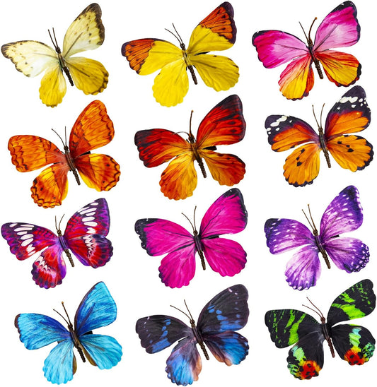 YCHTEWY-Decorative Butterfly Clips, 3D Artificial Silk Butterflies, Multicolor, 12-Pack, Home and Floral Decor (A Clip)