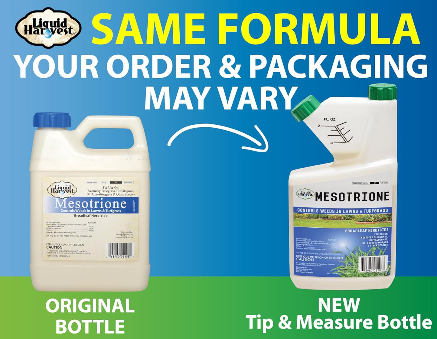 Liquid Harvest Mesotrione - 32oz - Mesotrione Concentrate (Compare to Tenacity) - Pre and Post-Emergent Weed Killer for Lawn and Turf Grasses