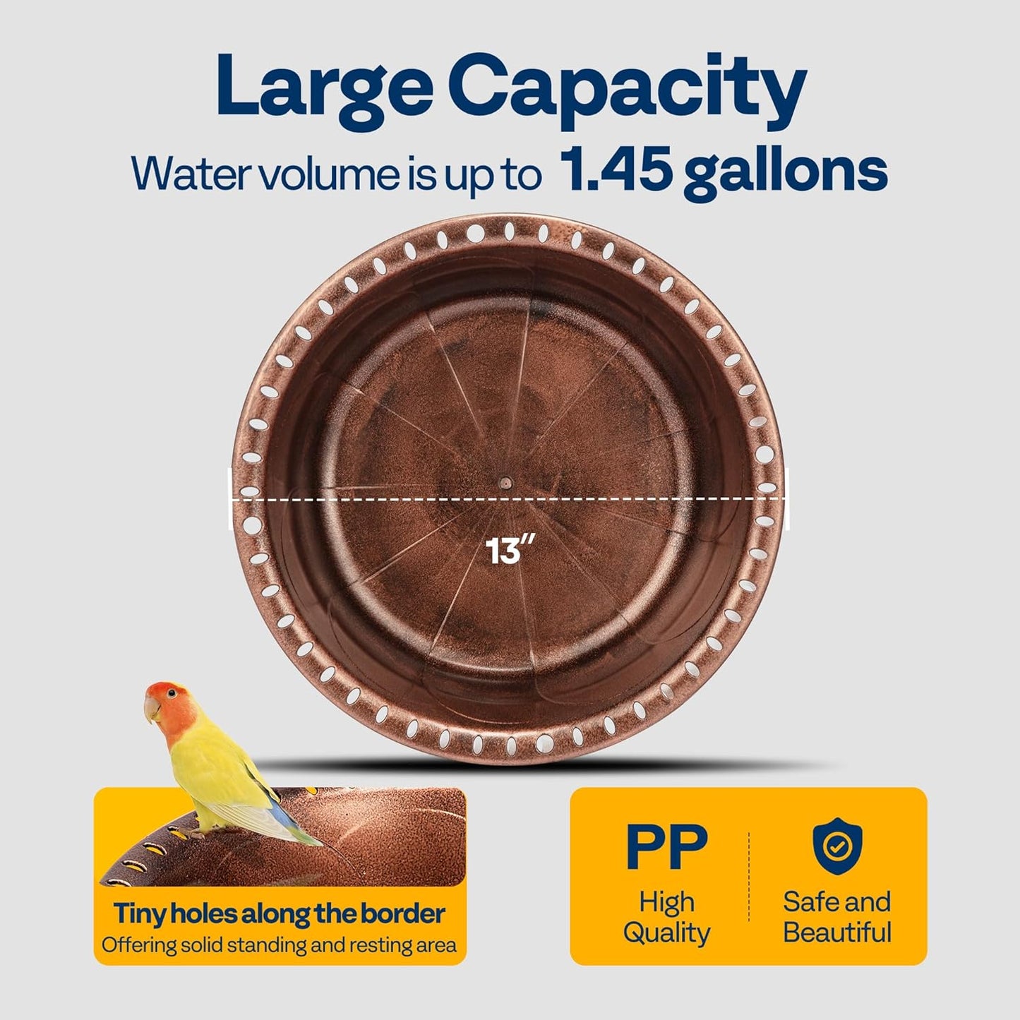 VIVOHOME Polyresin Bird Bath Bowl with Metal Stake, 29 Inch Height Outdoor Freestanding Birdfeeder, Capacity 1.4 Gallons, 5-Pronged Base, Bronze