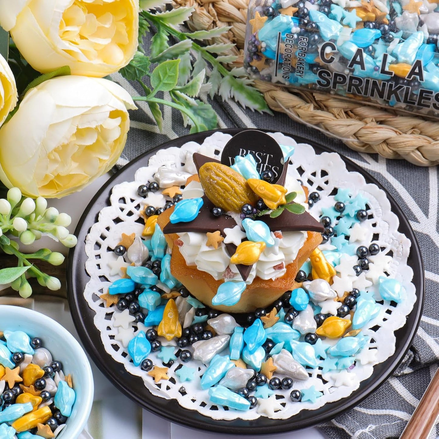 Space themed Sprinkles for Cake Decorating, Rocket, Planet, Star & Pearl Sugar Mix for Baking Cupcakes, Cookies, Donuts & Ice Cream, Birthday Party Supllies