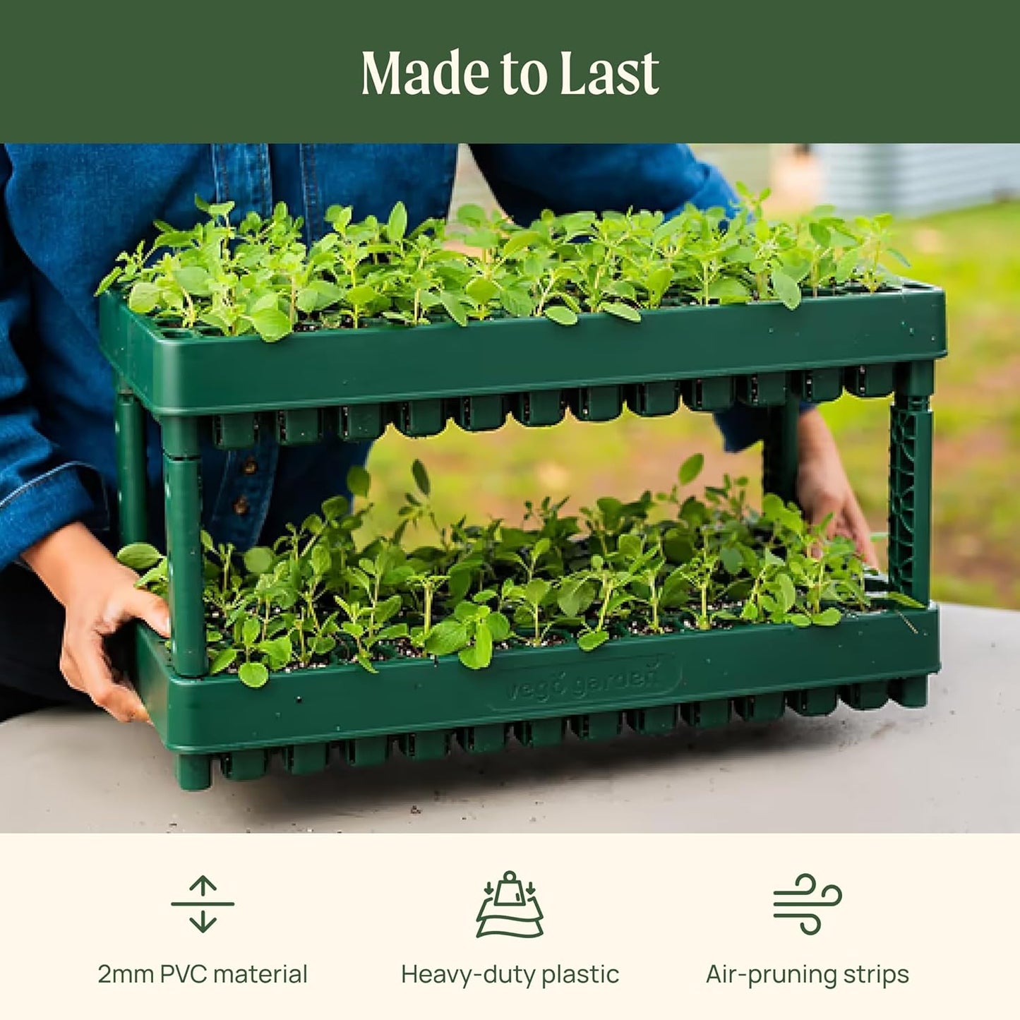 Vego garden 10" x 20" 76 Cells Seed Starter Tray Stackable Seedling Starting Germination Trays for Plants Planting Vegetables Herbs Flowers