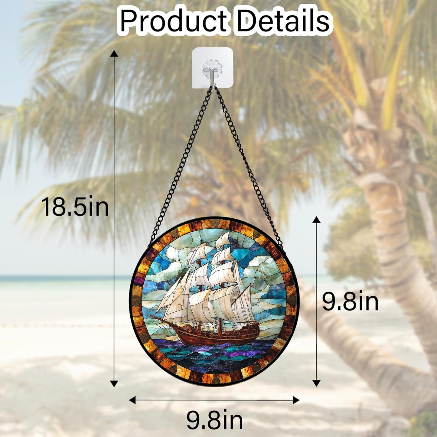 Stained Glass Window Hanging, Sailing Ocean Sun Catchers Glass Panel Navigation Suncatcher Decor for Birthday for Women, Men, Wife, Aunt, and Mom 9.8 in