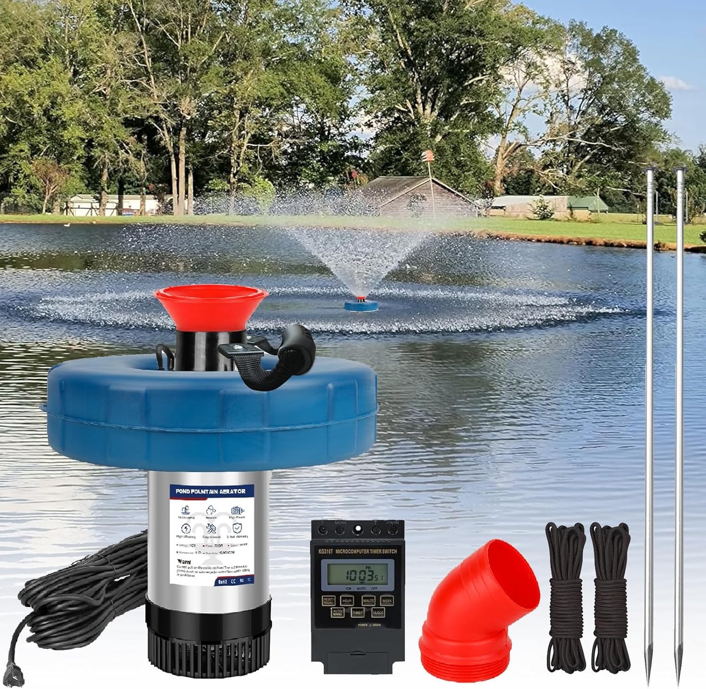 Pond Fountain Aerator 750W -Pond Fountain -1HP 15000 GPH Floating Aerator Pump-100ft Power Cord -For Ponds and Lakes 2025 Latest model