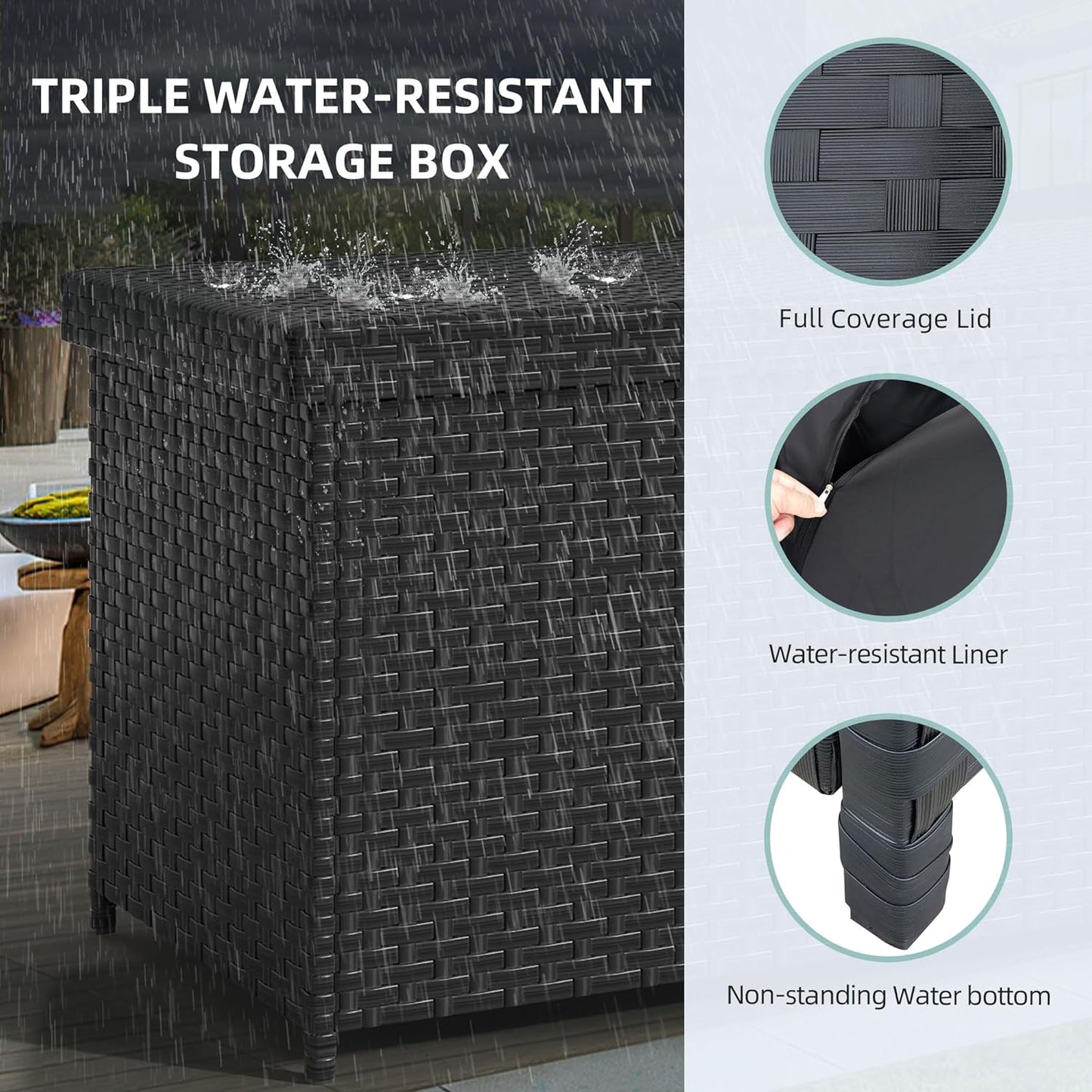 YITAHOME 260 Gallon Deck Box, XXL Wicker Outdoor Storage Box, Oversized Rattan Storage Cabinet for Patio Furniture, Cushions, Pool Storage and Garden Tools (Black)