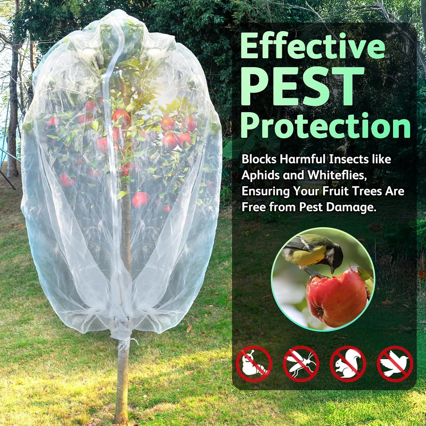 JOJOLEE Garden Blueberry Bush Netting Cover, 4Pcs 4.9 x 3.1FT Insect Bird Nettings with Zipper and Drawstring, Protective Plant Cover Mesh Net Bags for Fruit Trees, Tomatoes, Flowers