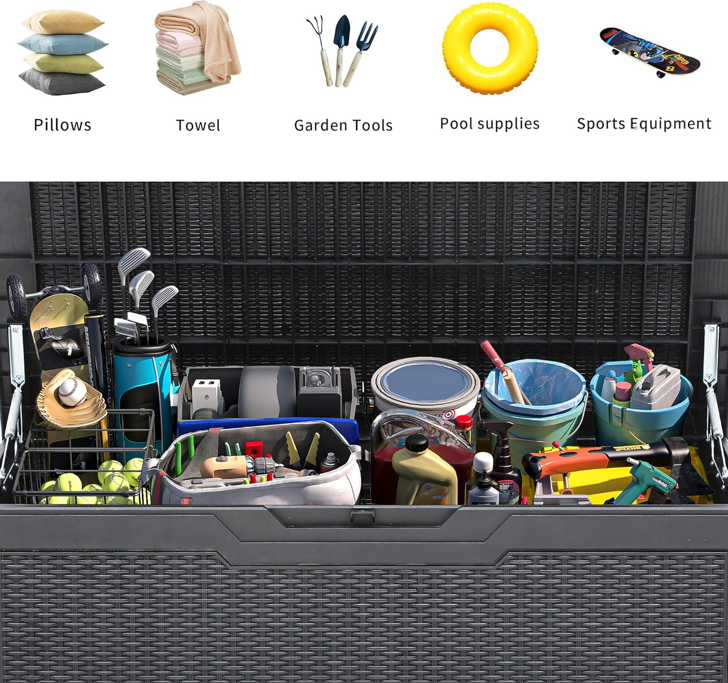 YITAHOME 100 Gallon Large Resin Deck Box Outdoor Storage Boxes for Patio Furniture, Outdoor Cushions, Garden Tools and Pool Supplies-Waterproof,Lockable (Dark grey)