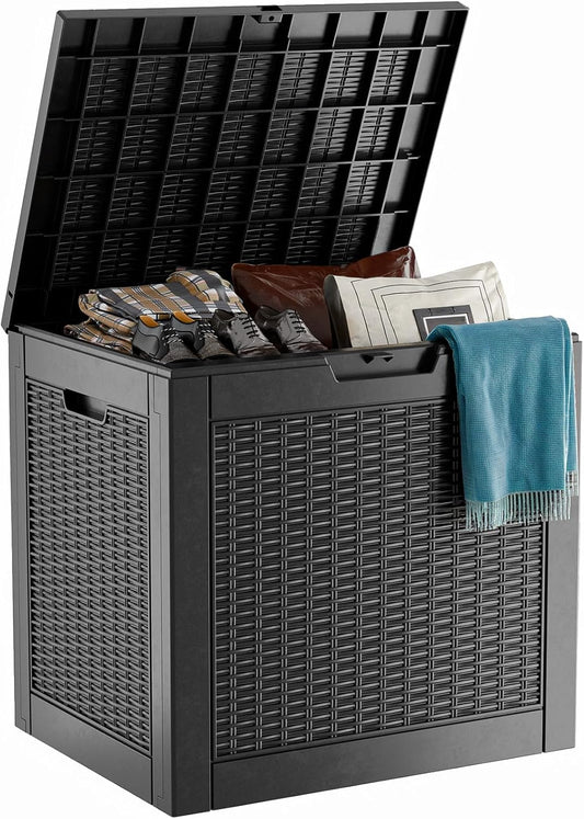 31 Gallon Waterproof Outdoor Storage Box,Resin Deck Box,Lockable Outside Storage Box Container for Patio Furniure,Garden,Pool Tools (Black)