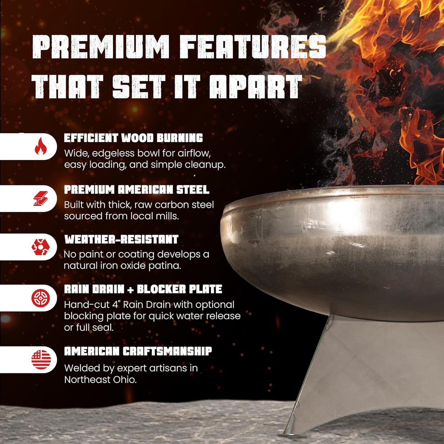 Liberty Fire Pit – Ohio Flame Wood Burning Outdoor Fire Pit - 30" Diameter with Standard Base (Made in USA)