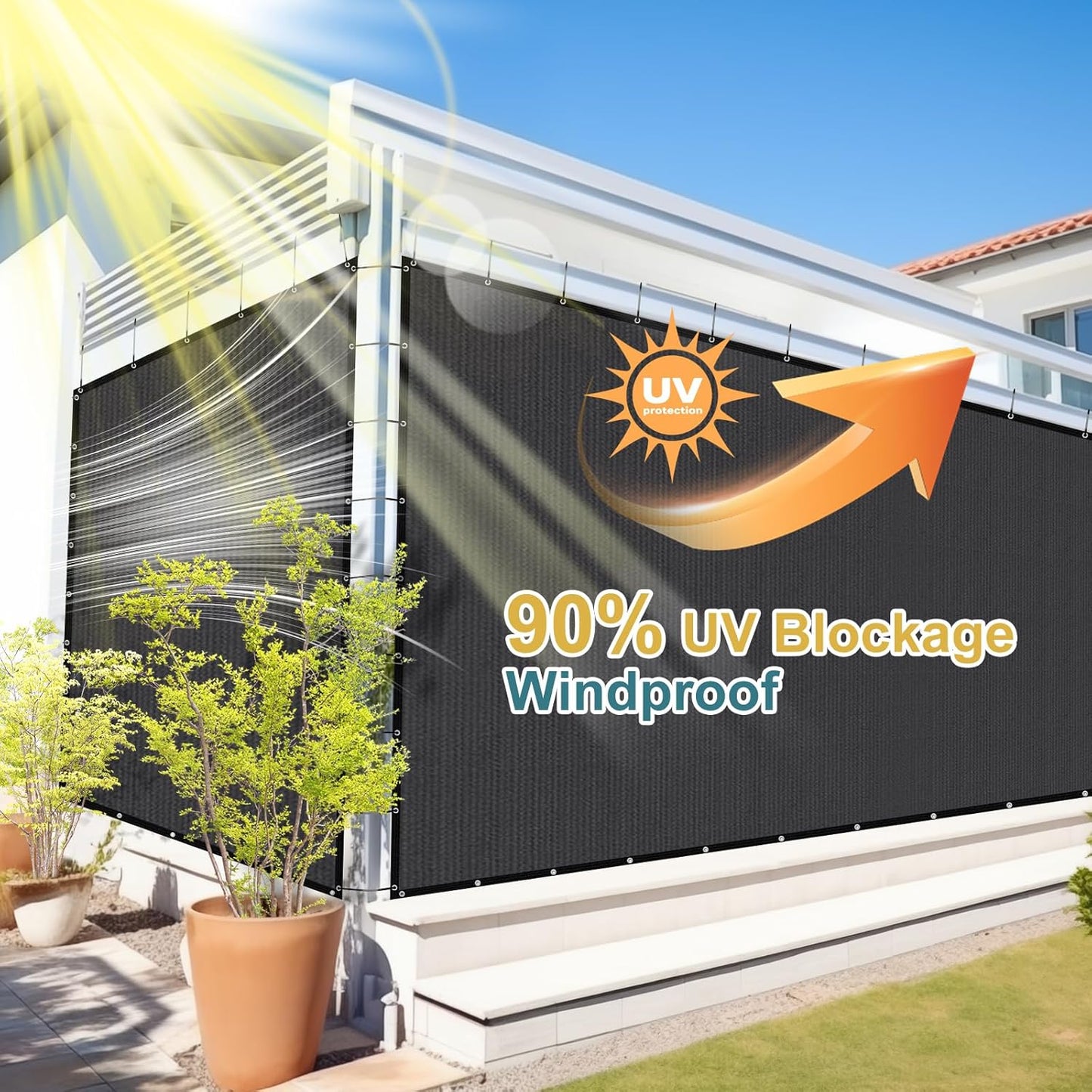 Shade&Beyond 90% Sun Shade Cloth with Grommets, 10' X 10' Pergola Shade Cover Canopy, Mesh Tarp Sun Screens for Patio, Outdoor, Garden, Backyard, Dark Gray