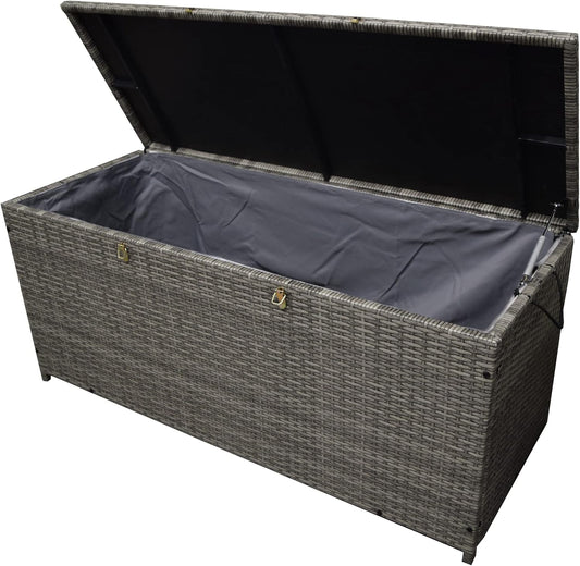 Oakland Living Grey Indoor and Outdoor Balcony Patio Deck Porch Pool 113 Gallon Wicker Storage Box Trunk Bin with Metal Frame