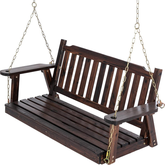 Anraja Wooden Porch Swing 2-Seater, Bench Swing with Hanging Chains, Heavy Duty 800 LBS, for Outdoor Patio Garden Yard, 4 Ft, Brown
