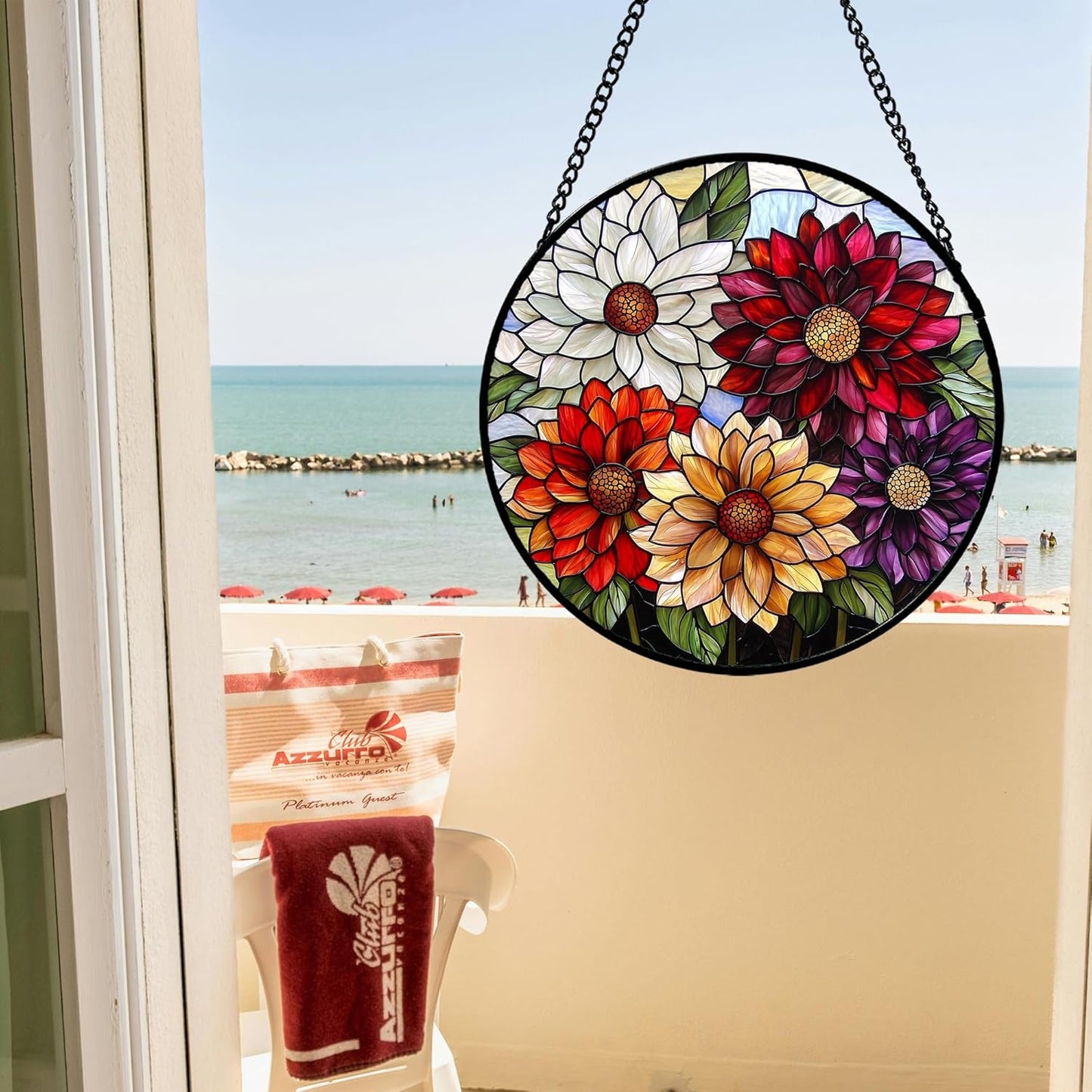 Stained Glass Window Hanging, Colorful Flowers Sun Catcher for Window Door Home Decor Plant Suncatcher Christmas Mother's Day Birthday Gifts for Women Men Mom and Nana 7.8 in