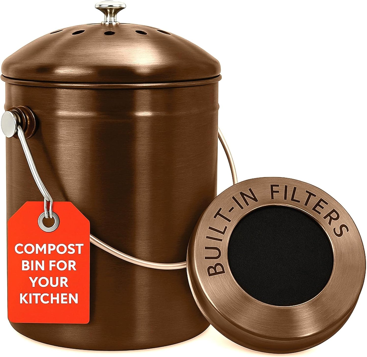 EPICA Countertop Compost Bin Kitchen | 1.3 Gallon | Odorless Composting Bin with Carbon Filters | Indoor Compost Bin with Lid | Stainless Steel Kitchen Composter for Food Scraps & Waste Recycling