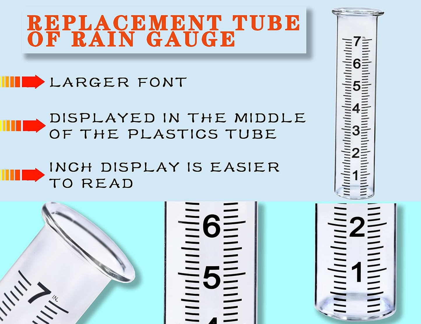 JMBay 7 inch Plastic Rain Gauge Replacement Tube, Freeze Proof and Crack Resistance Outdoor Rain Gauges Replacement Tube Plastic for Garden,Yard, Home, Best Rated, 2 pcs Tubes with 1 Clean Brush