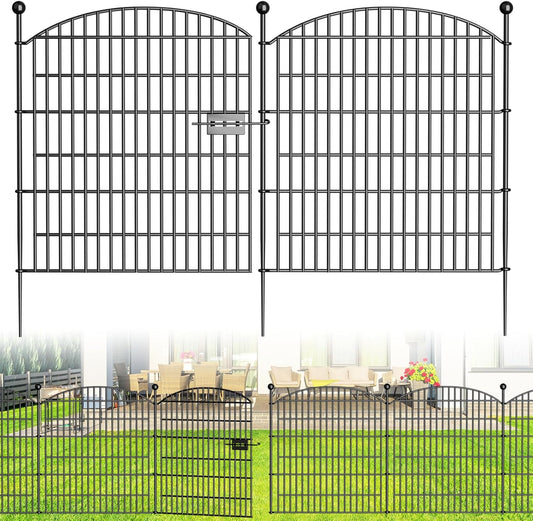 10 Panels Decorative Garden Fence with Gate - 32 in (H) x 23.6 ft (L) No Dig Dog Fence Outdoor for Yard, Rustproof Tall Garden Fencecing Panels, Animal Barrier Suitable for Yard Border, Patio