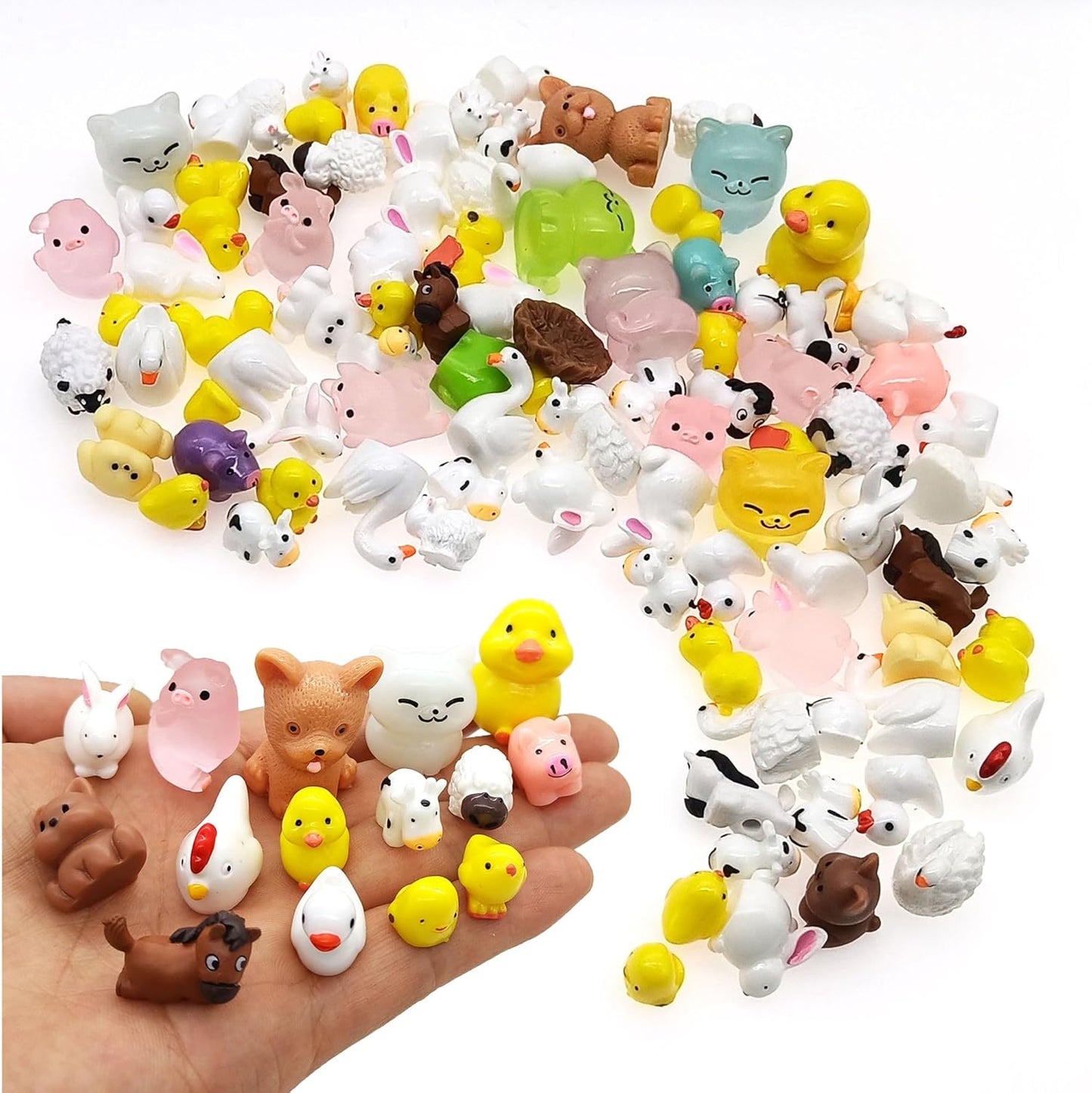 100 Pcs Mini Resin Animals Figures, Farm Tiny Plastic Animals Figurines to Hide Miniature Fairy Garden Decorations Accessories