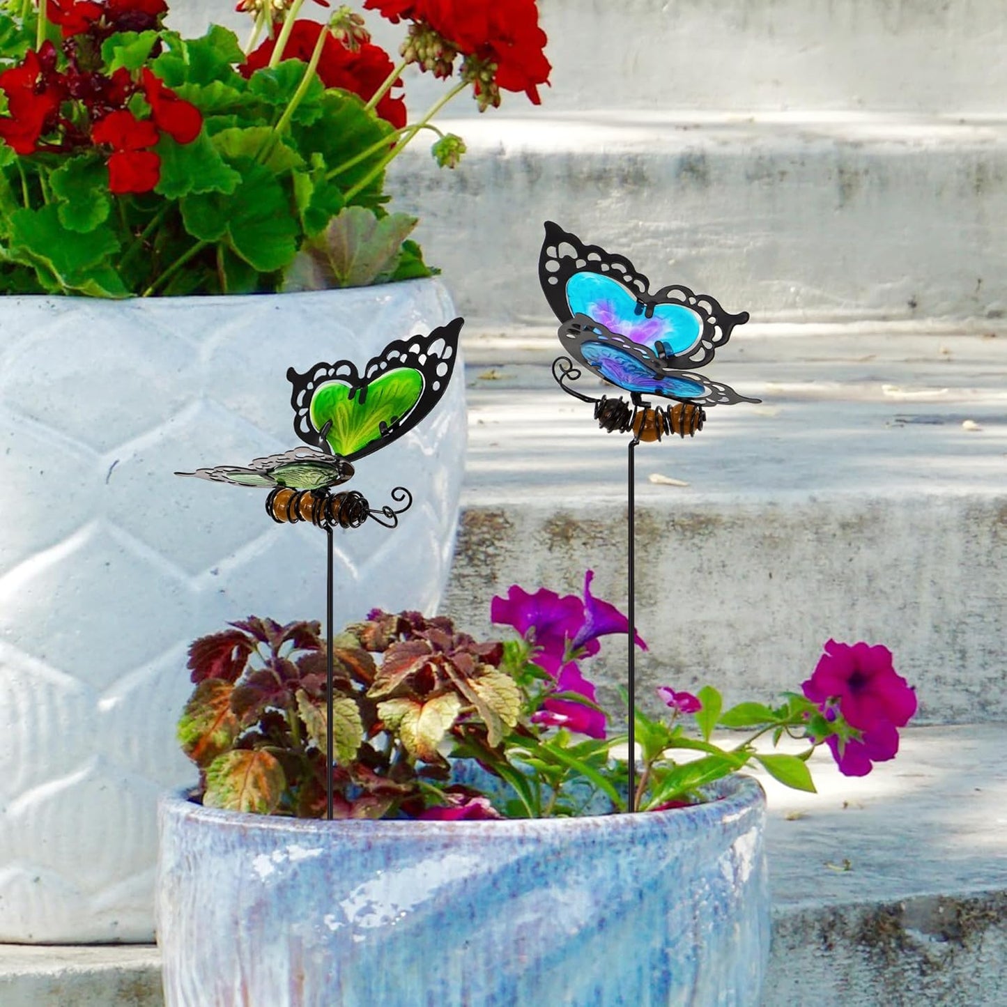 Butterfly Garden Stakes,Butterfly Kit Made of Glass and Metal,Colorful Butterflies Garden Decorations Can Make The Garden Full of Color and Vitality. (Blue and Green)