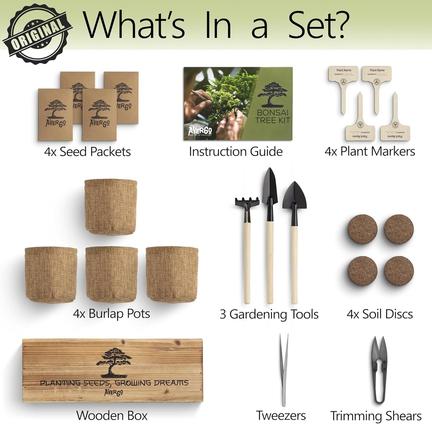 Bonsai Tree Kit – 4X Unique Japanese Bonzai Trees | Complete Indoor Starter Kit for Growing Bonsai Plants with Tools & Planters – Gardening Gifts for Women & Men