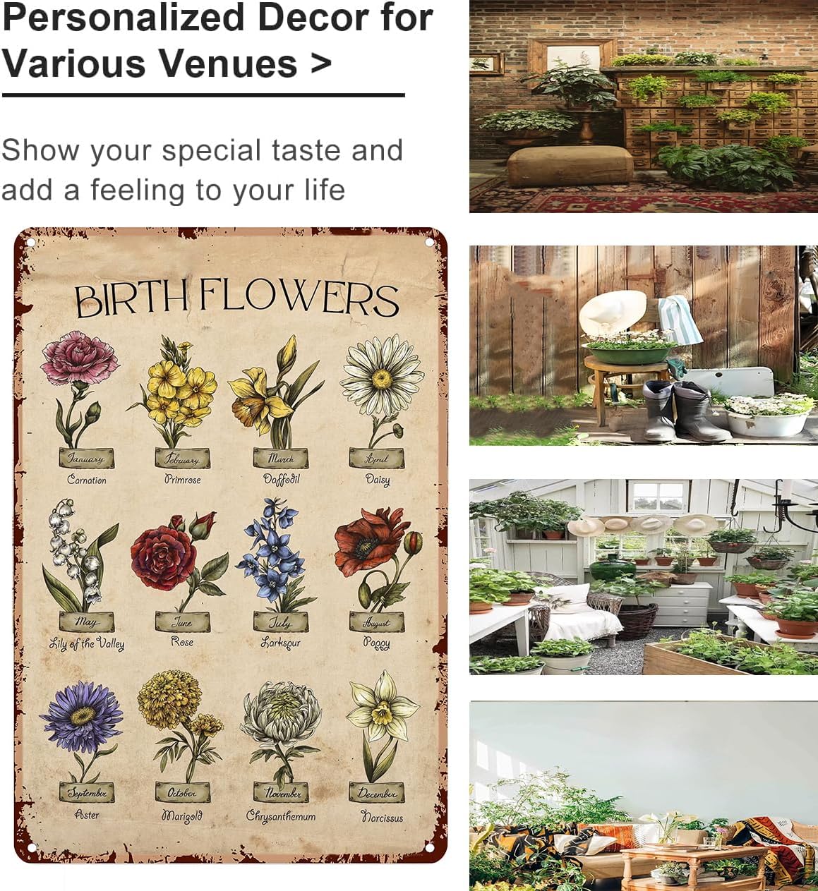 Bestylez Garden Gifts Vintage Gardening Signs Mom Grandma Birth Month Flower Tin Sign for Home Garden Greenhouse Living Room Bedroom Yard Cottage Outdoor Decor 8X12 Inch (3355)