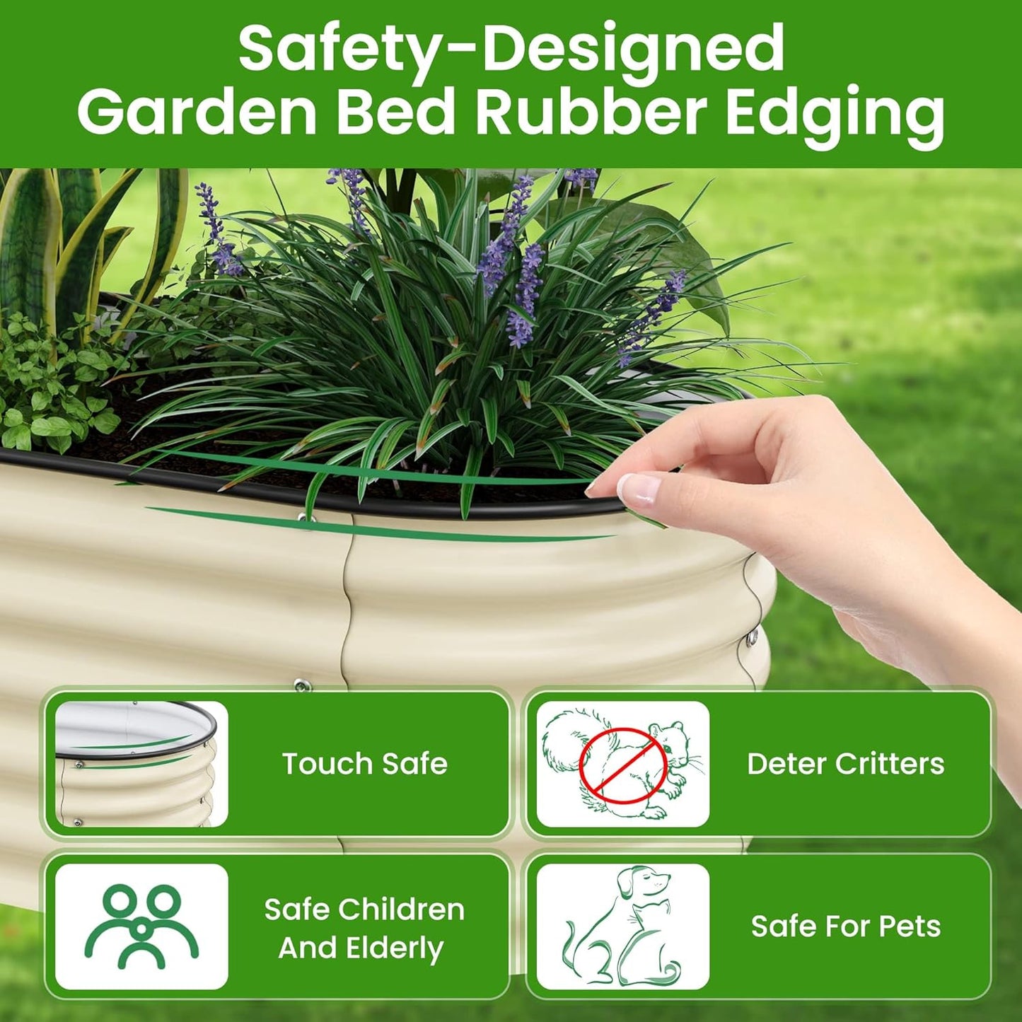 Raised Garden Bed 5x2x1.4 Ft Planter Box Outdoor with Rubber Edge Zinc-Aluminum-Magnesium Stainless Steel Durable Metal Garden Beds Kit for Vegetables, Flowers, Herbs and Succulents（Ivory）