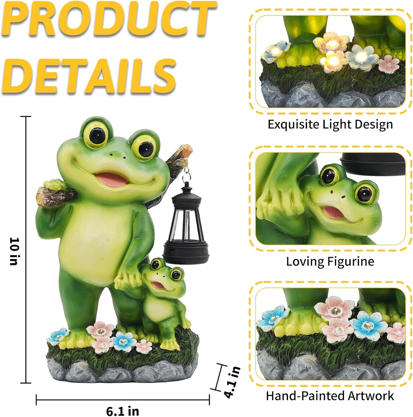Outdoor Frog Garden Decor: 10'' Yard Decoration with LED Lantern Funny Solar Parent-Child Frog Statue Gifts for Women Gardener Housewarming Gift