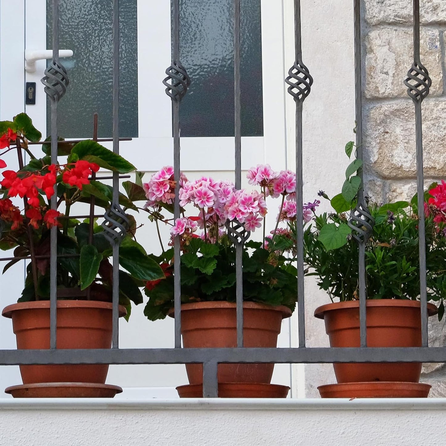 12 Pack 8+'' Plastic Plant Pots Round Planter Pots with Saucer Tray Seedling Pots with Holes Seed Resin Plant Pot Starting Nursery Flower Container with Pallet for Garden Outdoor Indoor