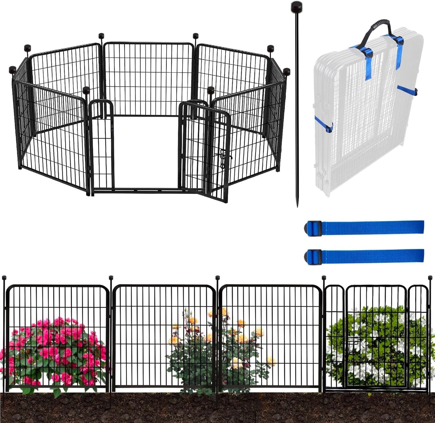 ADAVIN Garden Fencing 36 Inch High, Low Threshold Door, 10 Panels Total 22.1 Ft(L), Dog Fence Outdoor for Yard, Animal Barrier Fence, Fencing for Garden Beds, Pet Fences, Garden Fence Border.