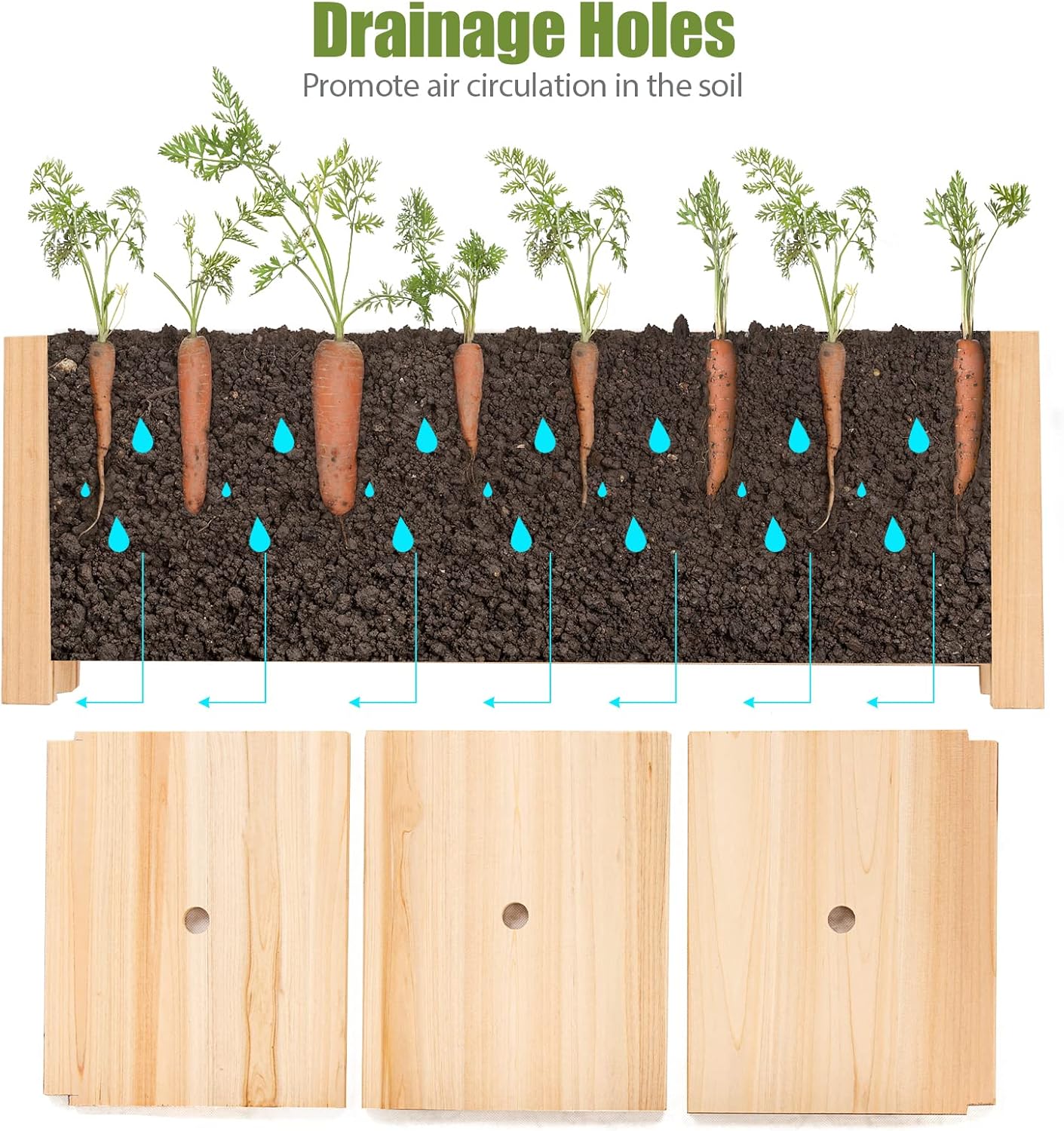 COSTWAY Wooden Planter Garden Bed, Folding Planter Box with Drainage Holes for Vegetables, Herbs, Fruits & Flowers, Outdoor Indoor Raised Planting Bed for Patio, Backyard, Lawn, 27.5"L x 12"W x 10"H