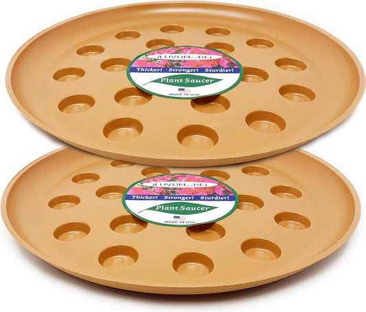 2 Pack of 14 inch Plastic Terracotta Colored Round Plant Saucer, Lighter Plastic Tray for Indoors and Outdoors, Durable Flower Pot Planter Saucers (2 Pack - 14")