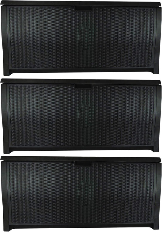 Suncast 99 Gallon Deck Garden Garage Home Wicker Resin Pool Box, Mocha (3 Pack)