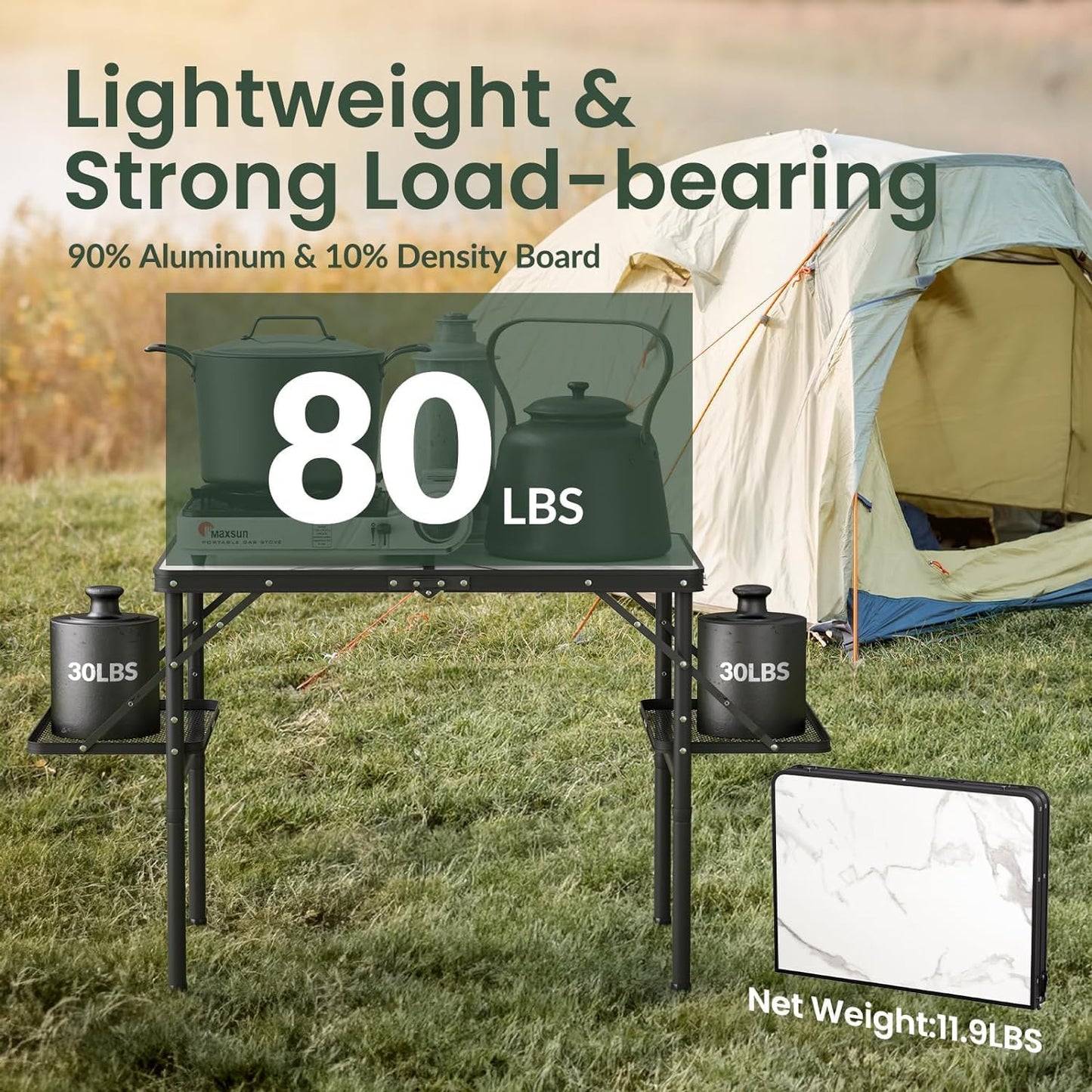 Titanker Folding Camping Table 3ft, Folding Picnic Table, Camp Tables Portable, 50% Extra Side Space, Outdoor Patio Table, RV/Car Camping Essentials, Aluminum Light & Solid