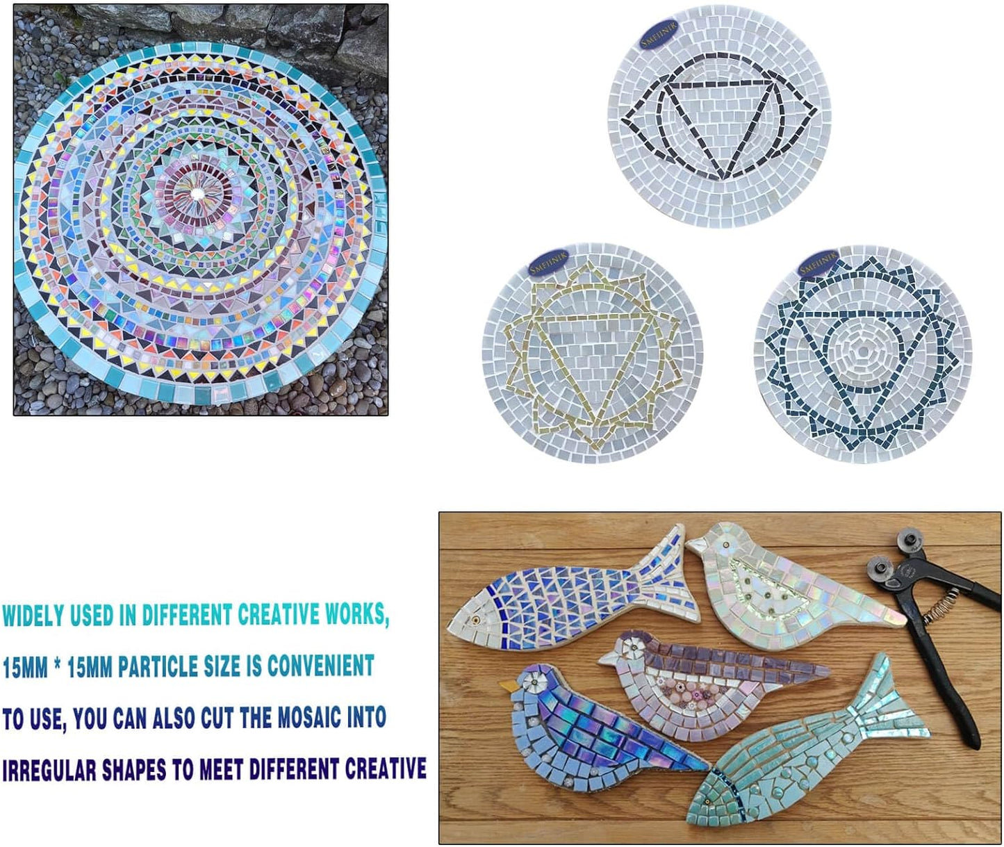 SMEIINIK 1.1lb/500g Iridescent Glass Mosaic Tiles for Crafts, Art & DIY Projects, Stained Glass Pieces, Mosaic Materials (WJ95-10)