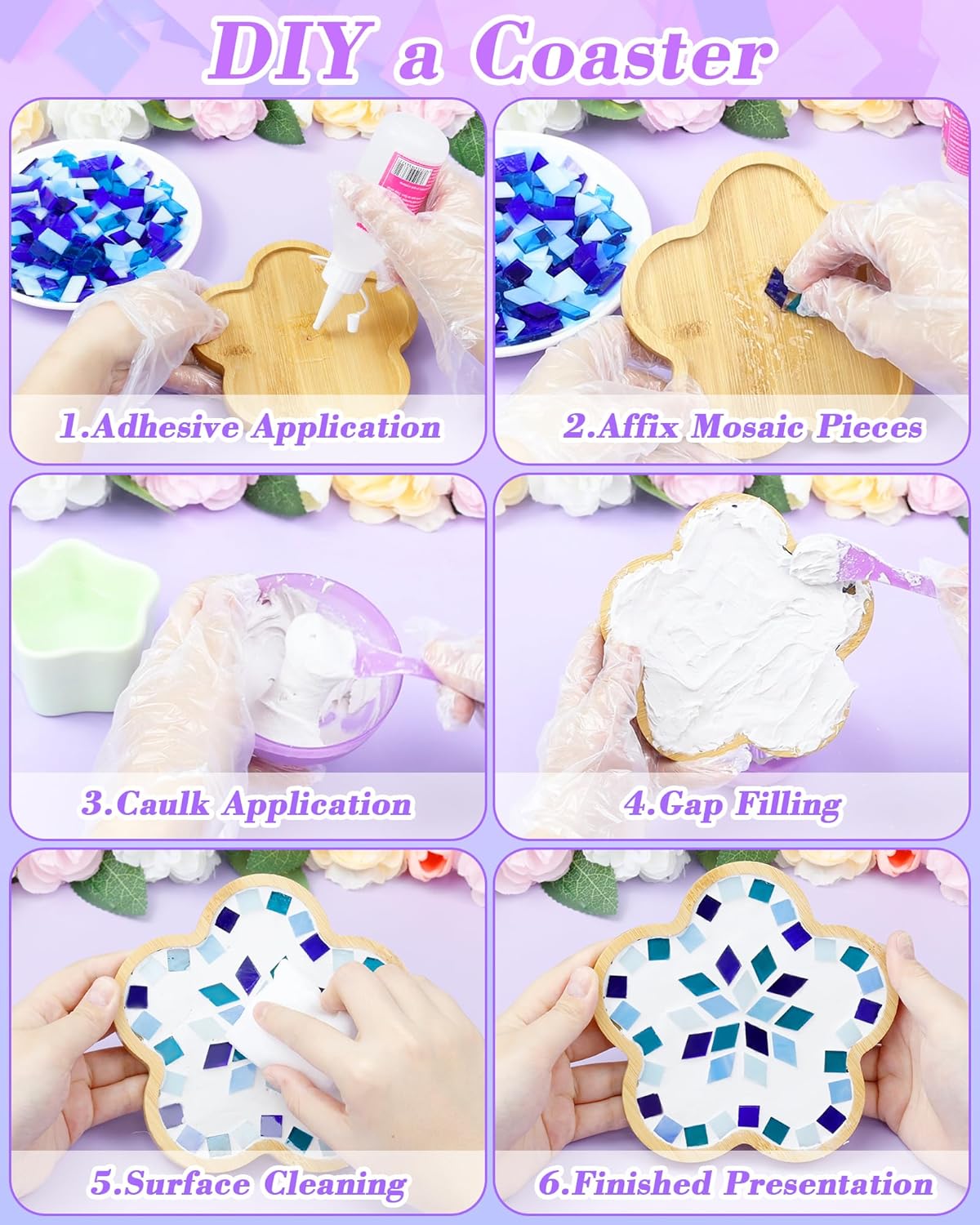 FIVEIZERO 260g Glass Mosaic Tiles for Crafts - 300 Pieces Tiny Mosaic Tile Kit, Irregular Pieces for DIY Craft Jewelry, Coaster Art & Mosaic Kits (Black&White)