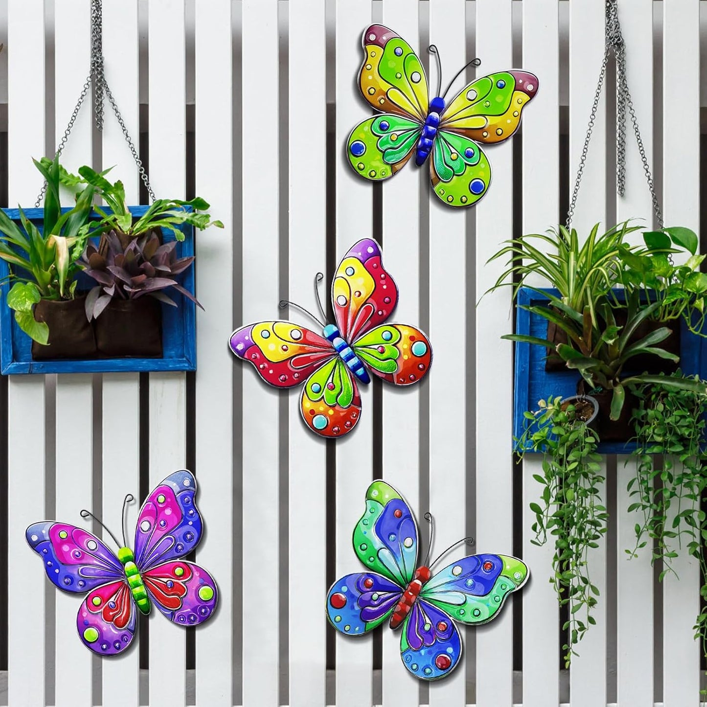 ULENDIS 4 Pack Metal Butterfly Wall Decor, Outdoor Fence Wall Art Decor, Hanging Decoration for Garden Backyard Living Room Balcony Patio Indoor(B)