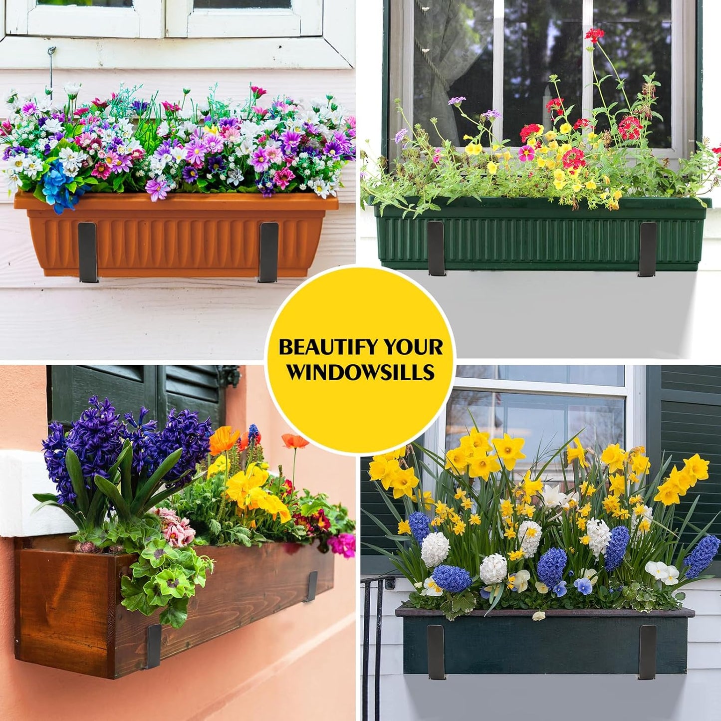 LukLoy Window Planter Box Brackets, 2 Pack Adjustable Heavy Duty Wall Mount Window Flower Boxes Outdoor with Bracket (6 to 12 in), with 70lbs Capacity, Black