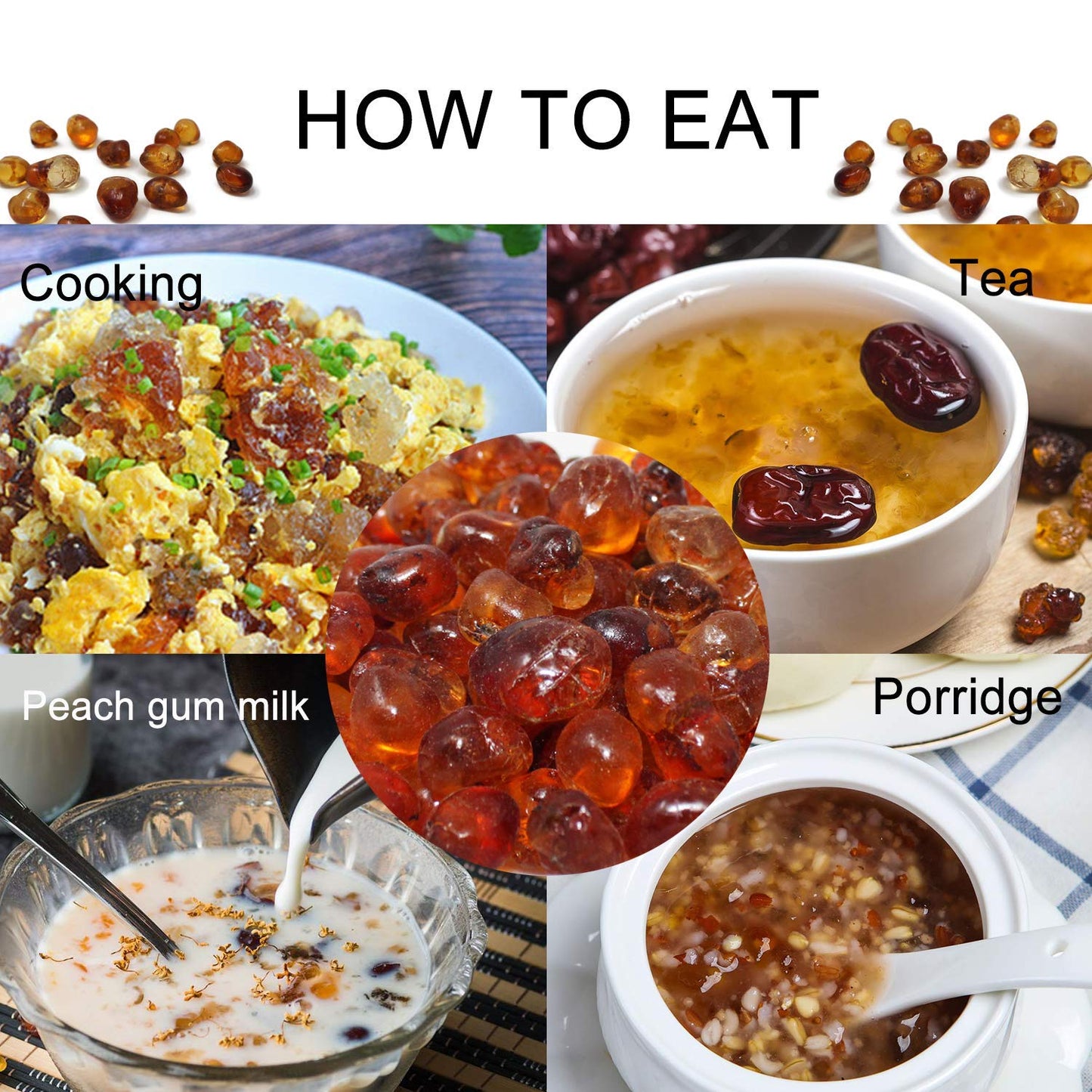 DABC OAK LAND Wild Peach Gum, 100% Natural Edible Peach Blossom, Tears Tao Jiao Peachs Resin, Collagen Boosting for Skin & Health, Food Additives Free for Dessert, Drink, Soup, 1LB of 3 Bags total3LB