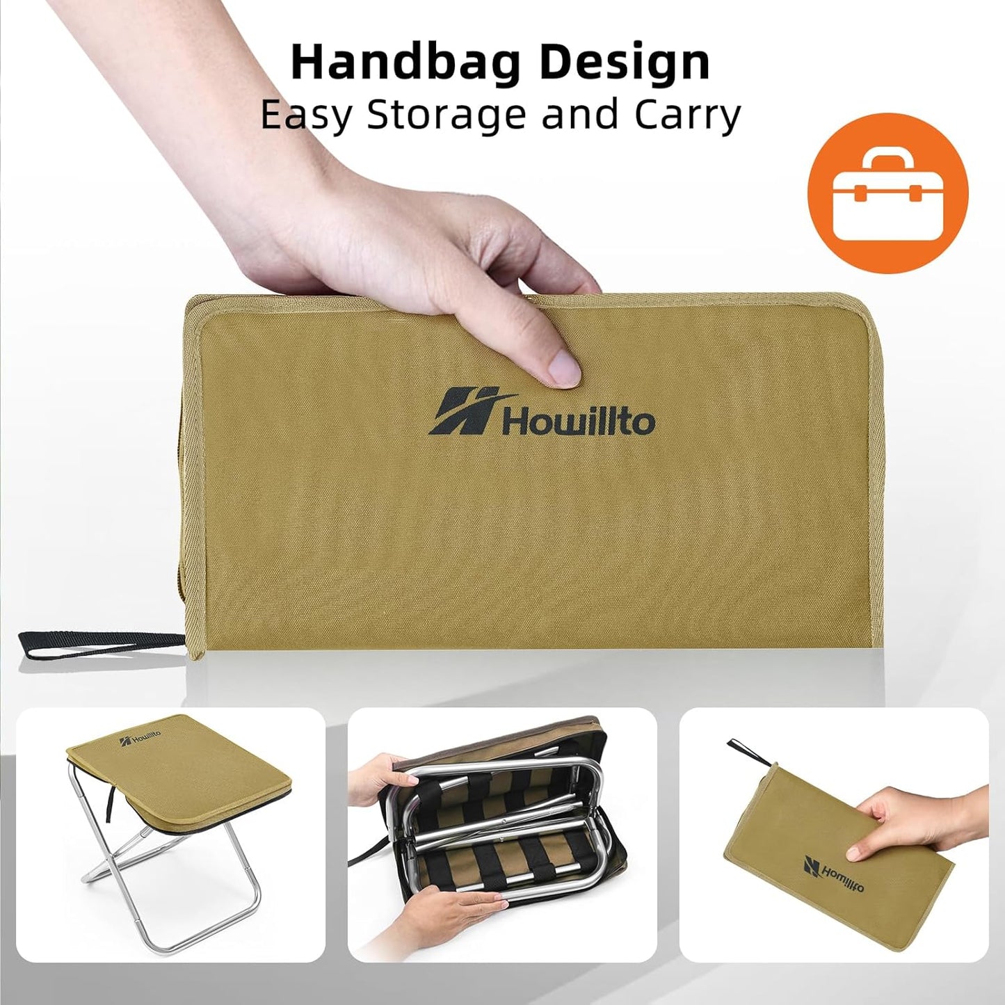 Camping Stool, 16in Tall Portable Folding Stool with Carry Bag, Upgraded Ultralight Chair with Roomy Seat for Adults, Holds 280lbs, Ideal for Hiking, Fishing, Outdoor Use, Brown