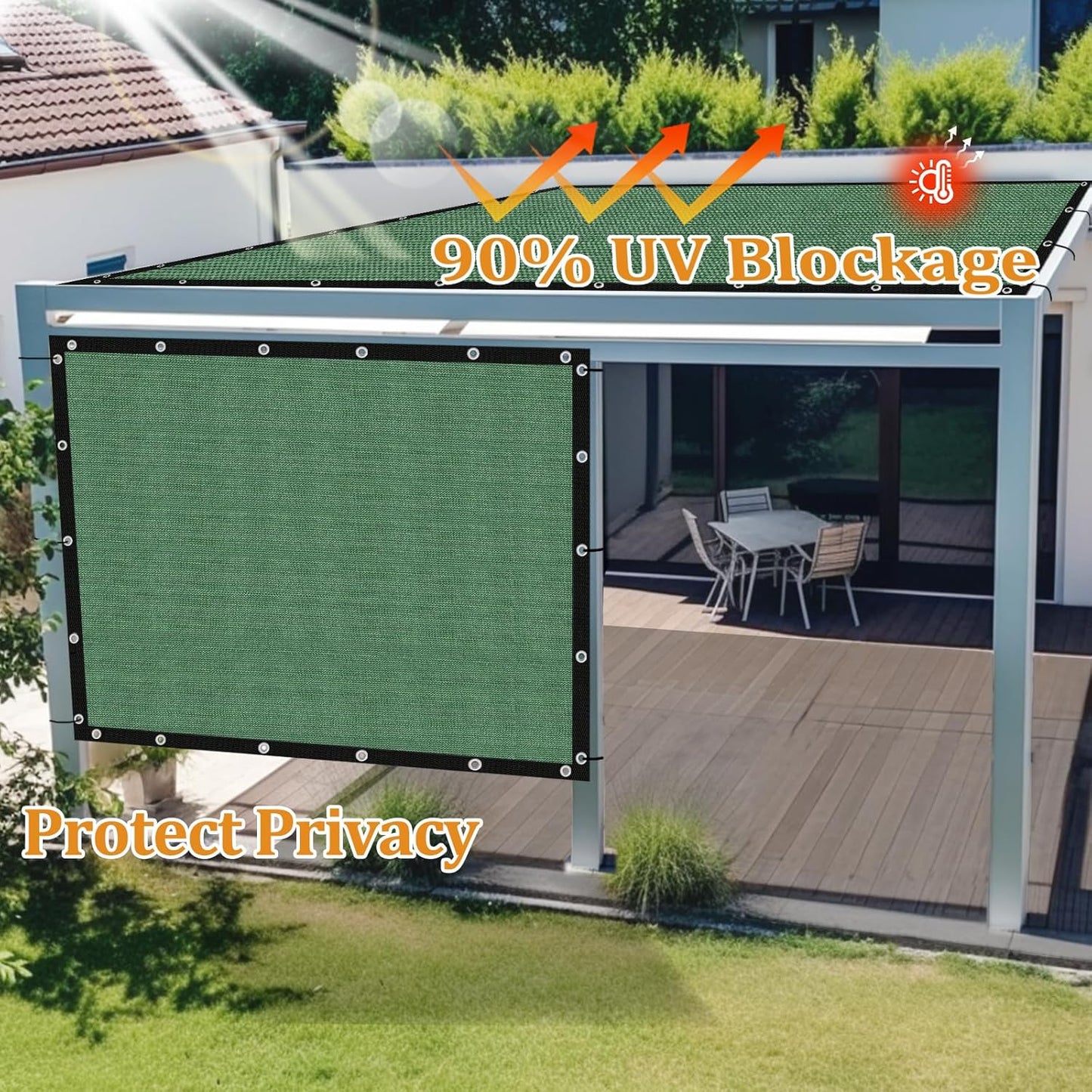 Shade&Beyond Customized Size 90% Sun Shade Cloth with Grommets, 7' X 15' Pergola Shade Cover Canopy, Mesh Tarp Sun Screens for Patio, Outdoor, Garden, Backyard GN01, Green