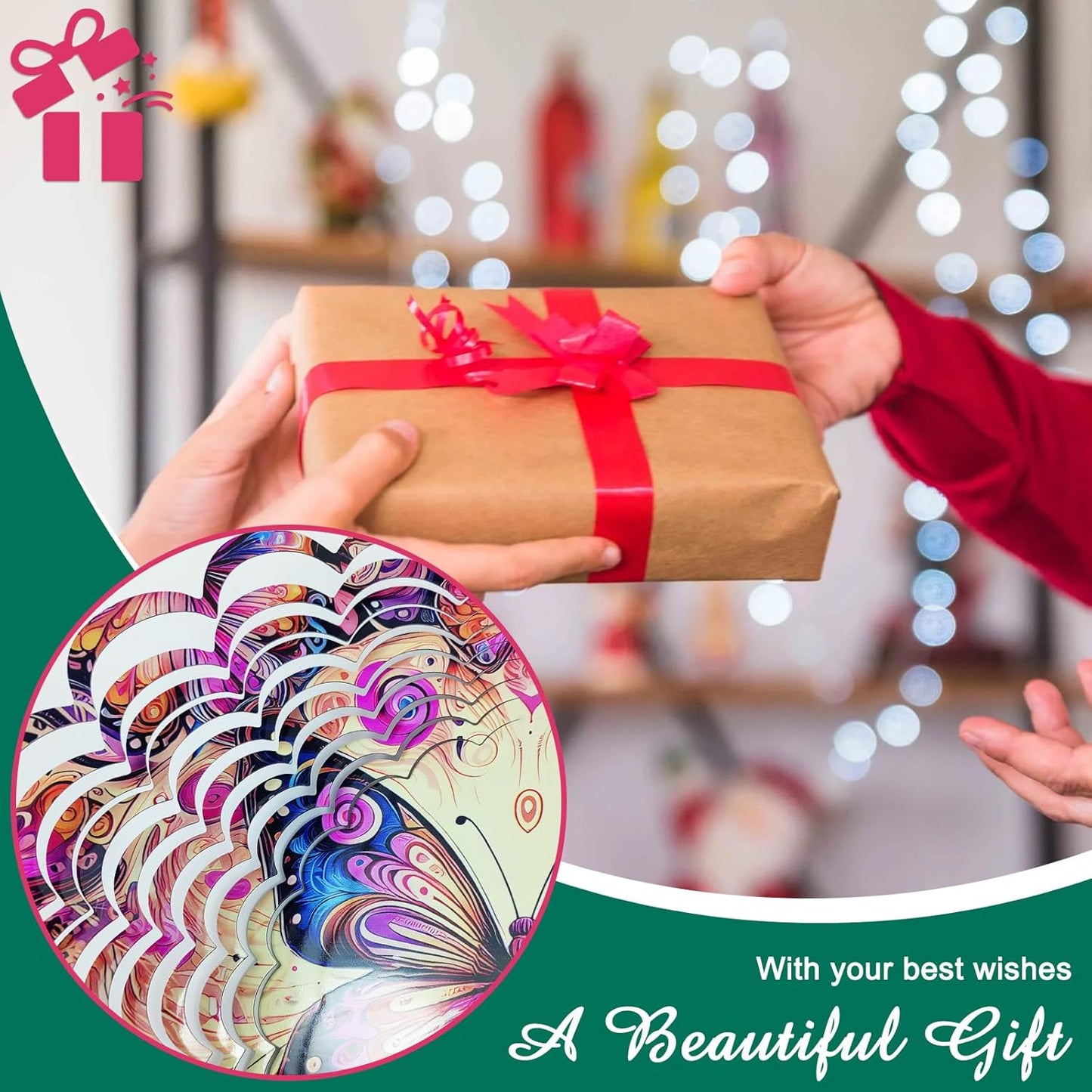 Wind Spinners Outdoor ButterflyArt12 inch 3D Stainless Steel Laser Cut Metal Art Geometric PatternWind Sculpture Hanging for Yard Garden Decorations Wind Sculpture Gifts Outdoor