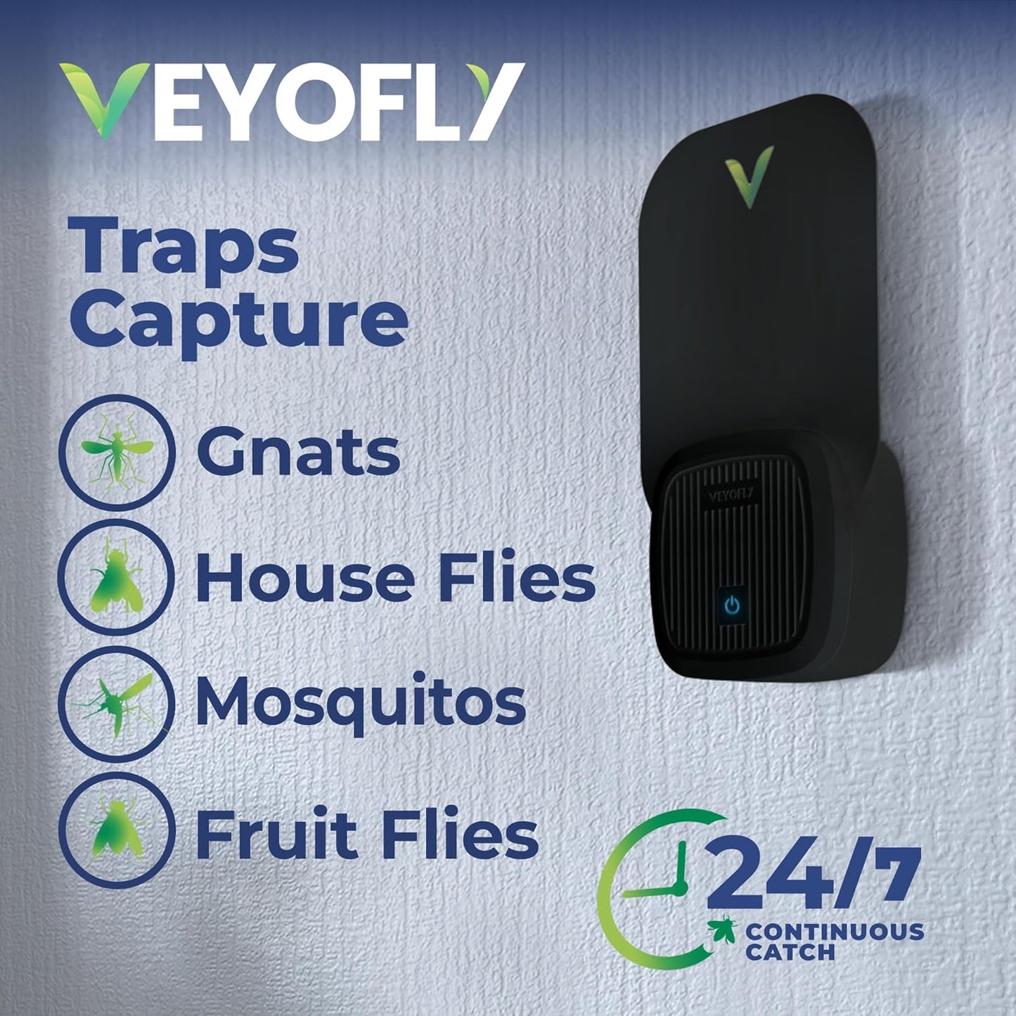 VEYOFLY Fly Trap Indoor, Fruit Fly Traps for Indoor, (1 Device + 3 Refills) Gnat Traps for House, Fly Catcher, Plug in Light Flying Insect Trap, Bug Light Killer, Fly Trap