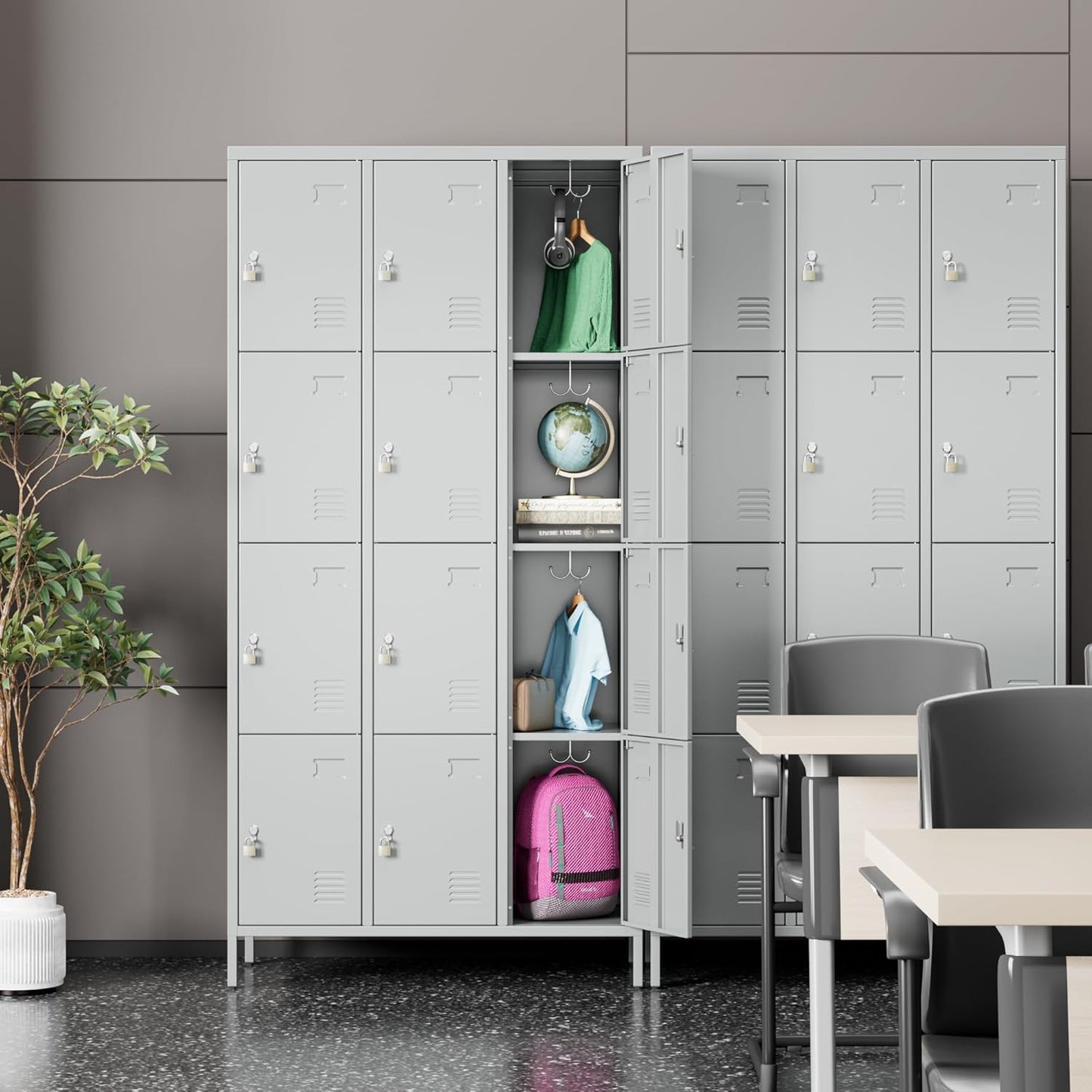 12 Doors Employee Lockers,Metal Storage Lockers for Employees with 12 Hooks for Offices School Gyms Home,Assembly Required,Light Gray