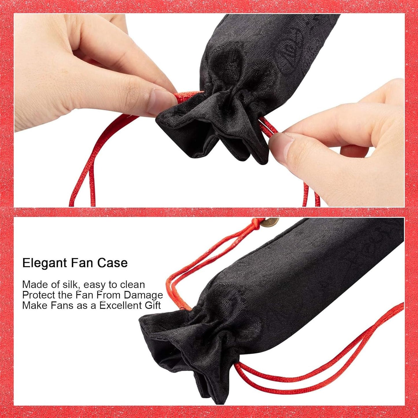 Maitys 2 Packs Large Clap Fans for Line Dancing Large Chinese Folding Hand Fans for Men and Women, Festival, Tai Ji, Kungfu, Martial Art, Gifts (Laser Red)