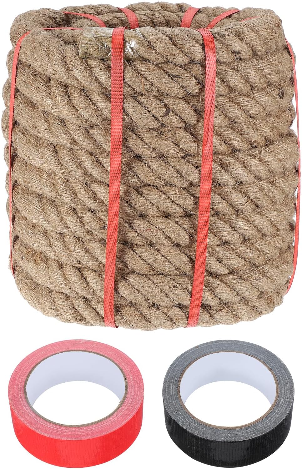 MECCANIXITY Jute Rope 1.3 Inch x 59ft, Thick Twine Rope Ropes Braided Jute Twine Natural Brown Burlap Cord String Heavy Twisted with Tapes for Decorative Crafts Railing Swing Tug of War