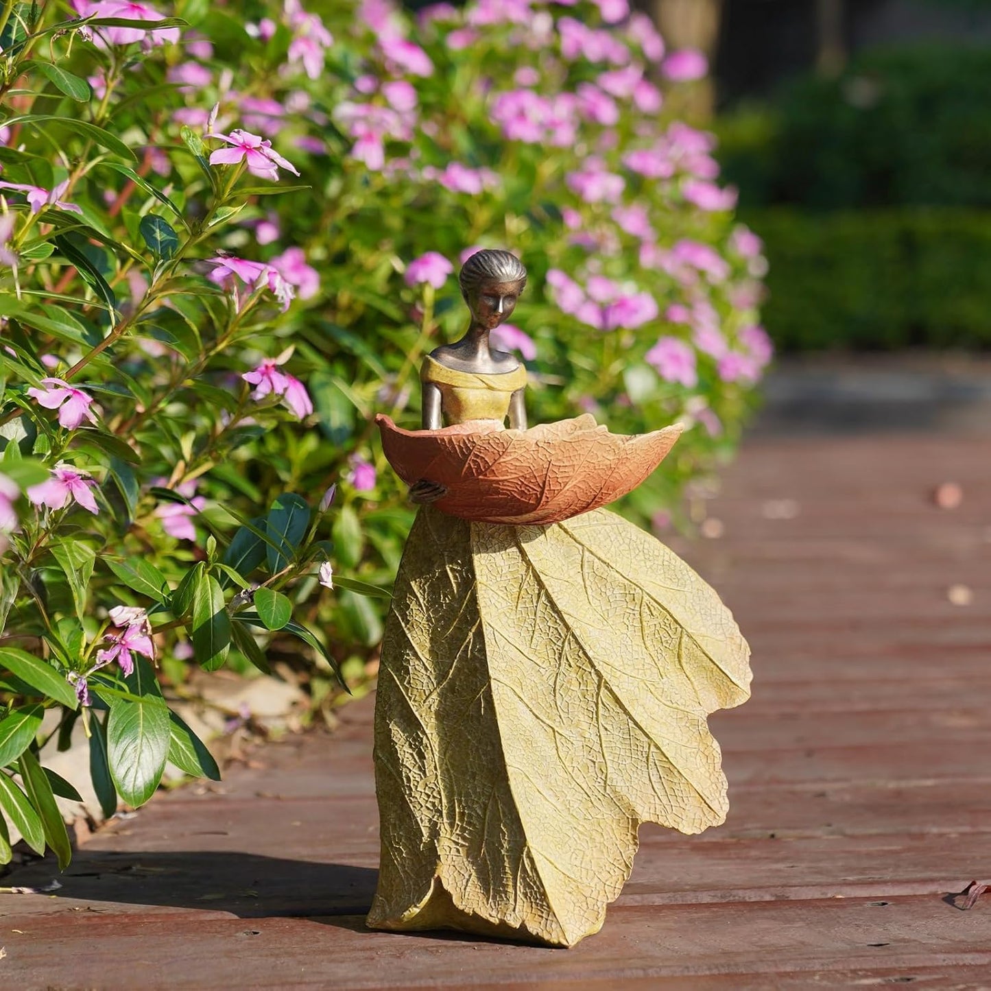 DiliComing Fairy Garden Statue Bird Feeder - 12 Inch Fairy Statue for Home Decoration, Resin Outdoor Statues for Garden Decoration, Best Bird Feeder Gift for Women(Yellow)