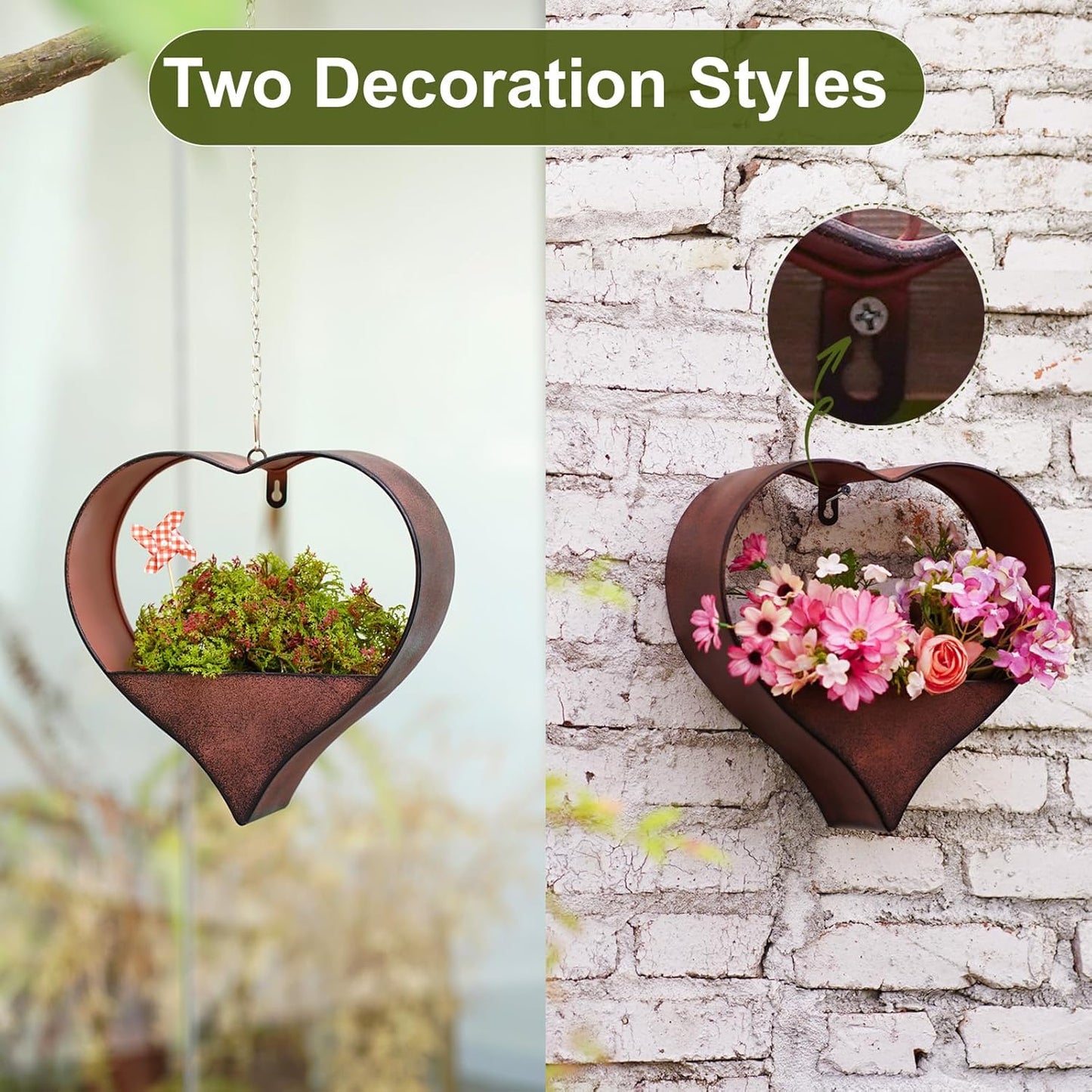 Metal Plant Hangers Indoor and Outdoor: Birthday Gifts for Women Mom Wife Garden Lovers - Rustic Heart Shape Hanging Planters Perfect for Window Wall Living Room Office Decor