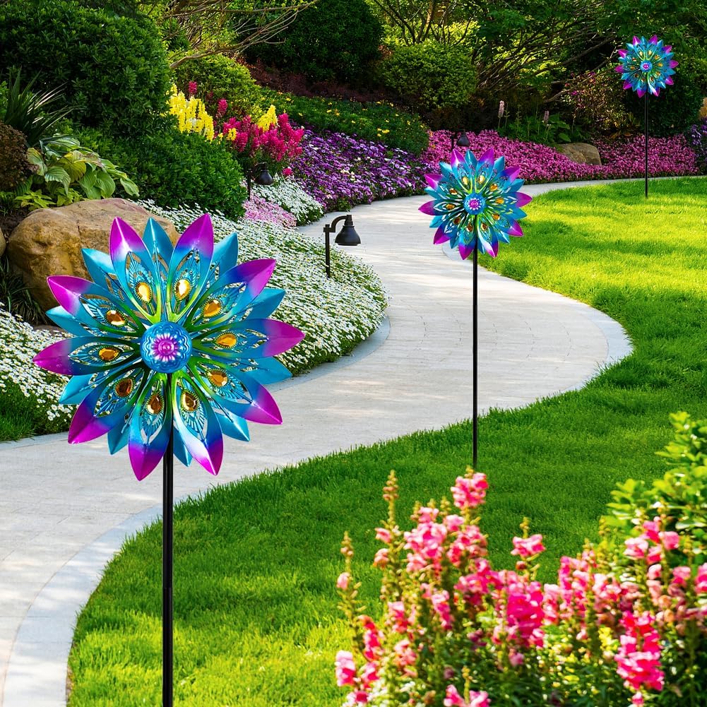 Metal Wind Spinner,13” Wind Spinners Outdoor,Peacock Windmill with Stake,Kinetic Wind Spinners for Yard and Garden,Multi-Color Pinwheels Yard Wind Sculptures,Waterproof Spinner for Patio Lawn