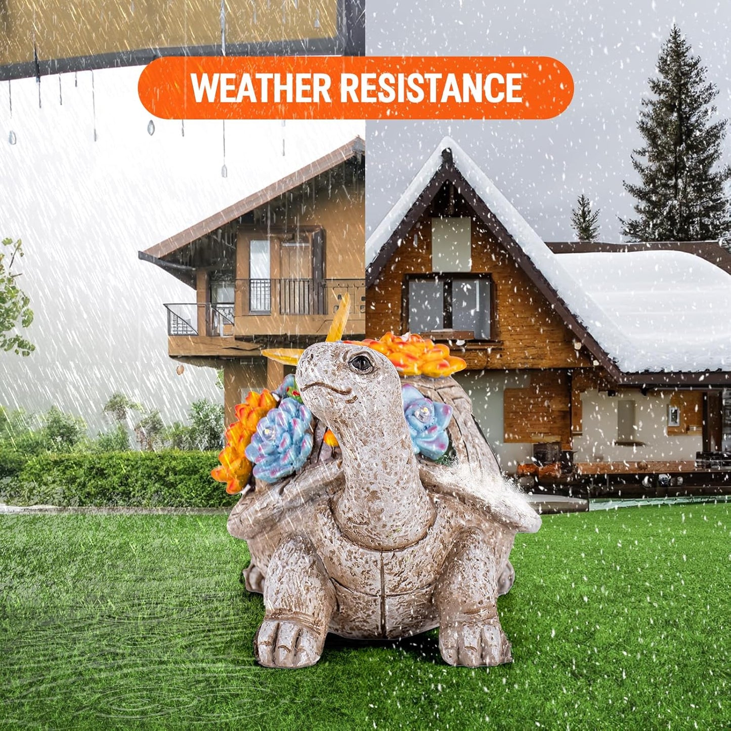 Solar Garden Outdoor Statues with Succulent and 7 LED Lights - Lawn Decor Tortoise Statue for Patio, Balcony, Yard Ornament - Unique Housewarming Gifts (Grey Turtle)